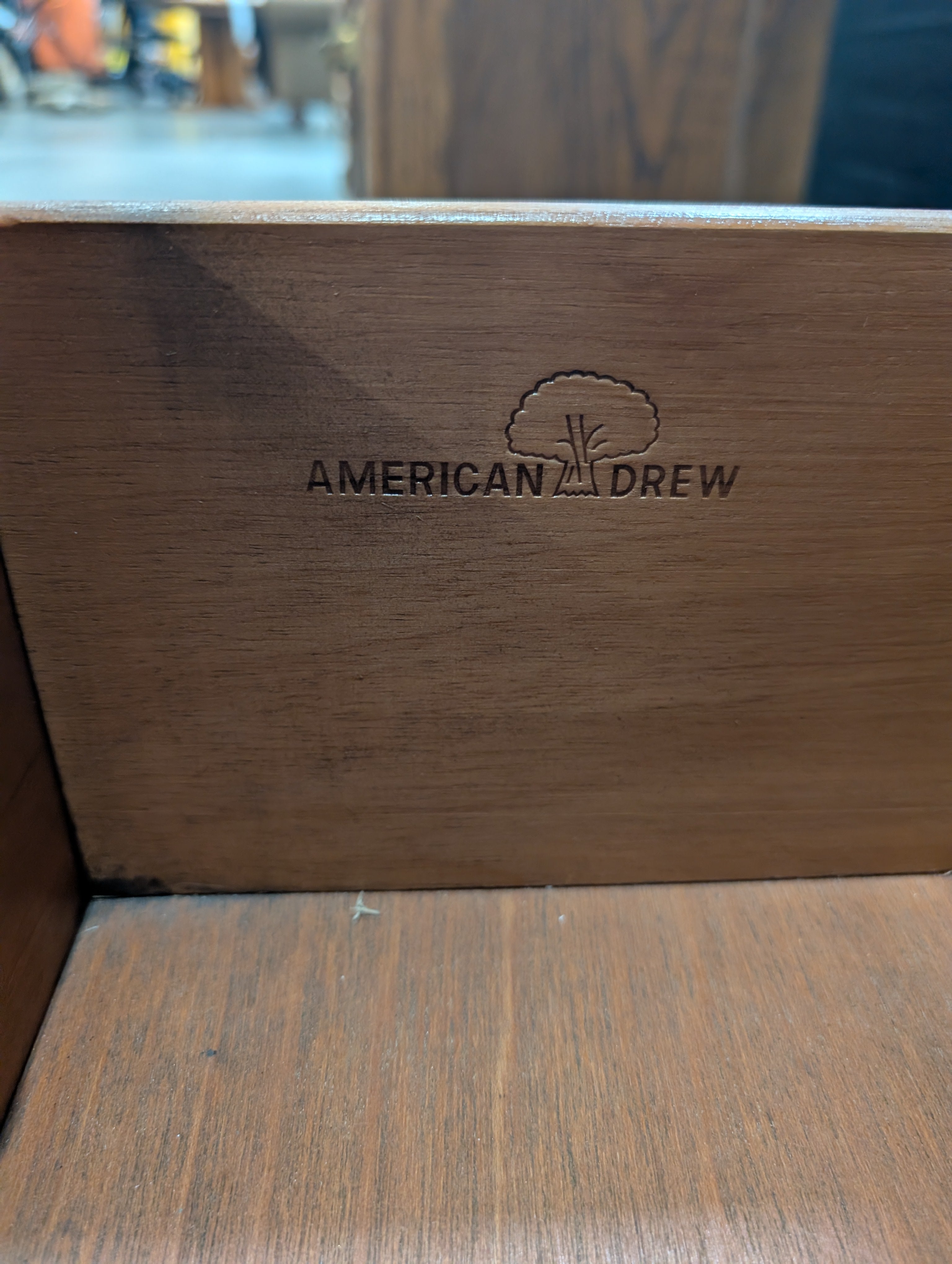 Traditional Brown American Drew Wood Dresser with Hutch