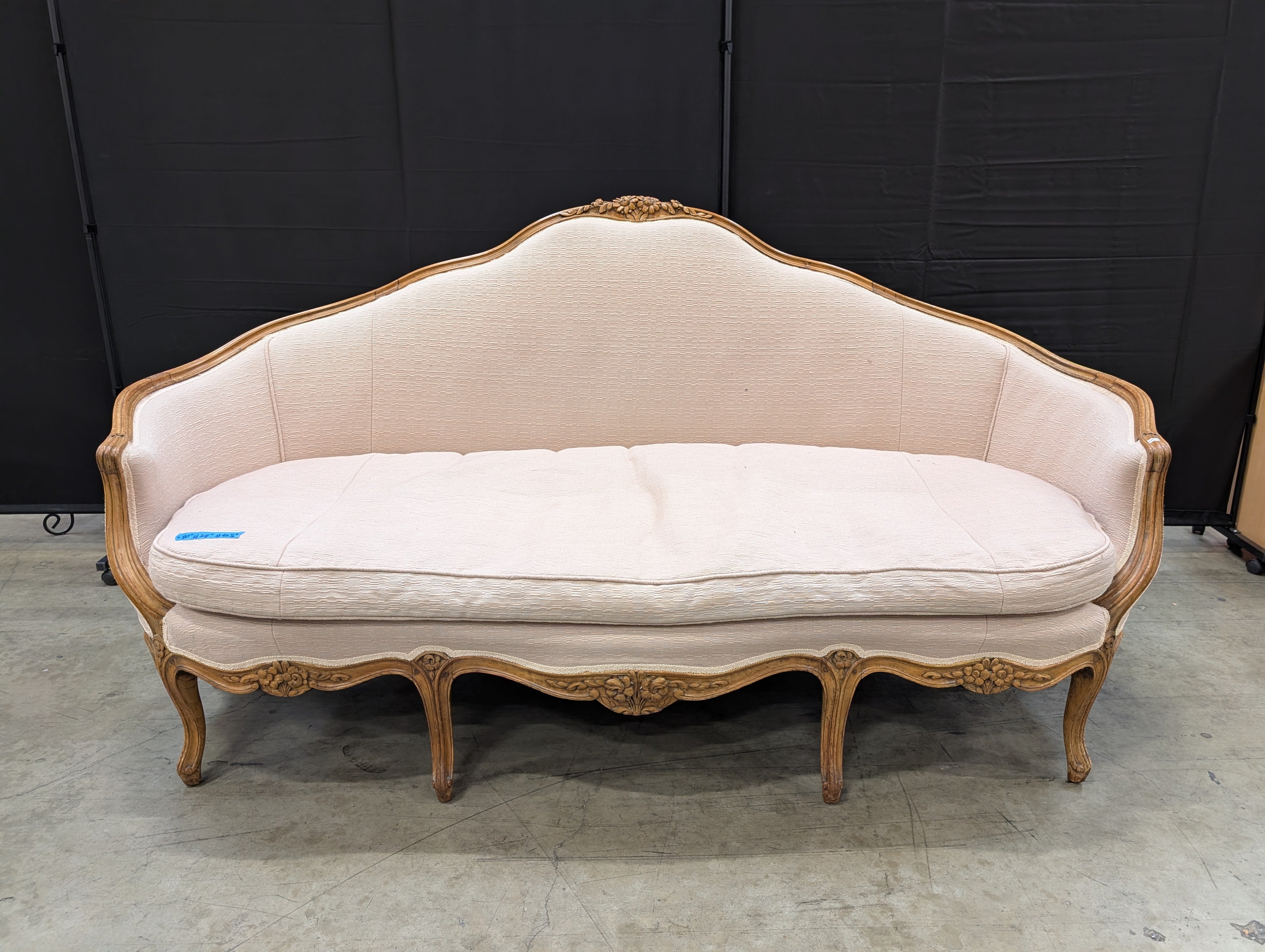 Ornate French Provincial Carved Wood Settee Sofa