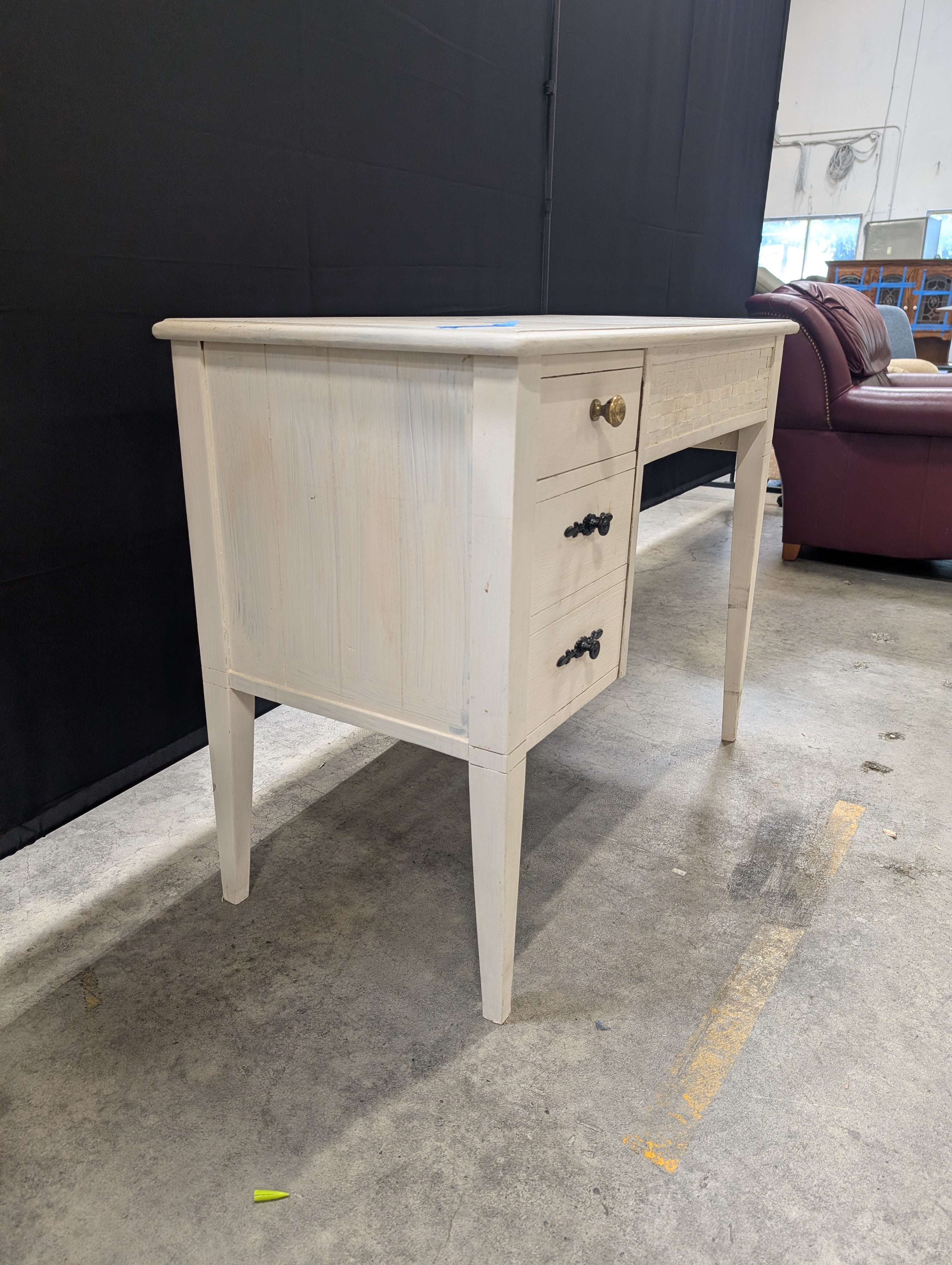 Vintage-Style Cream Desk with Three Storage Drawers