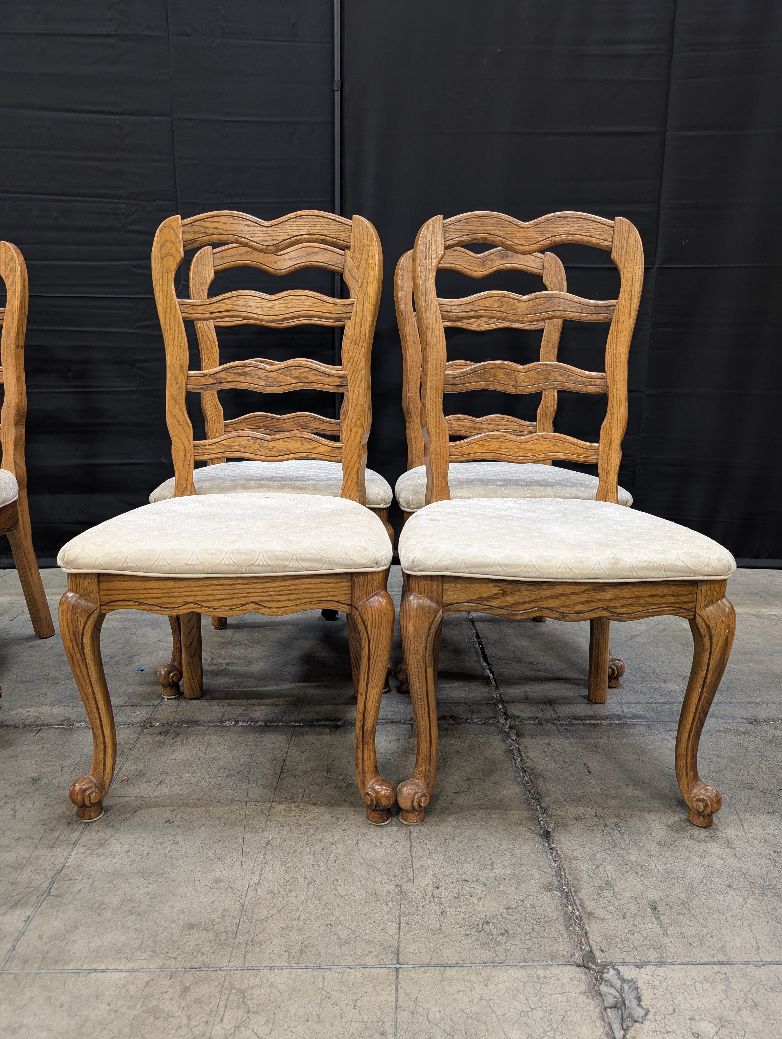 Set of Four Traditional Scalloped Back Wood Dining Chairs,