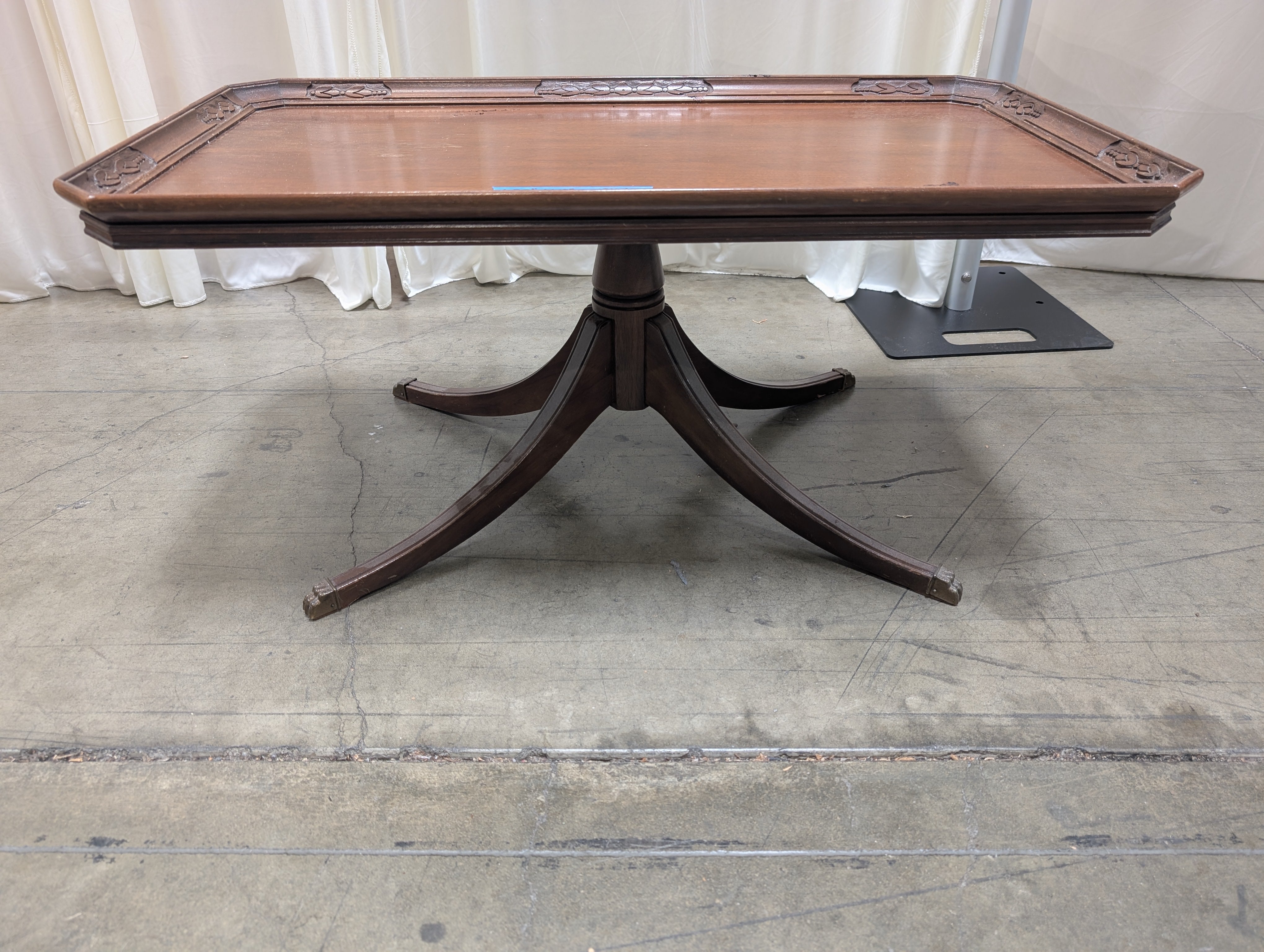 Carved Wood Coffee Table with Glass Insert