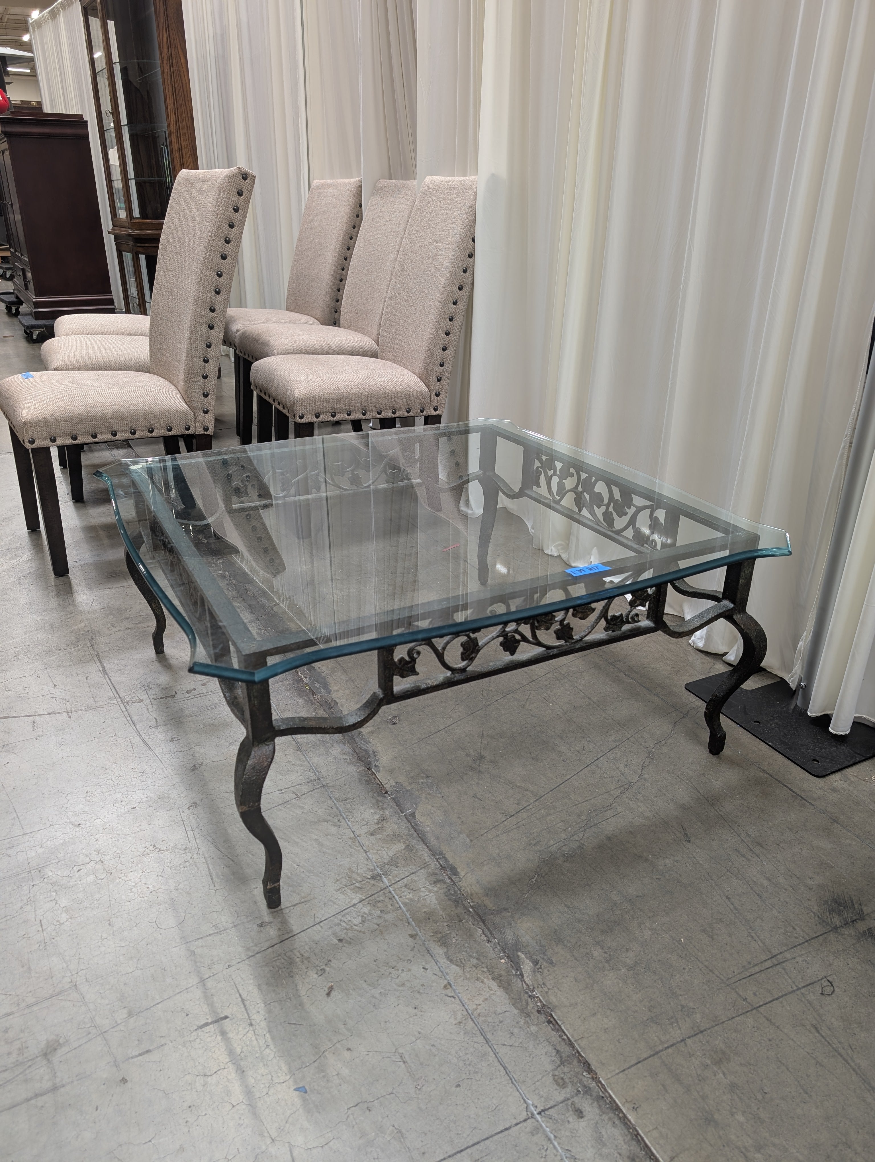 Square Glass Top Coffee Table with Scrollwork Frame