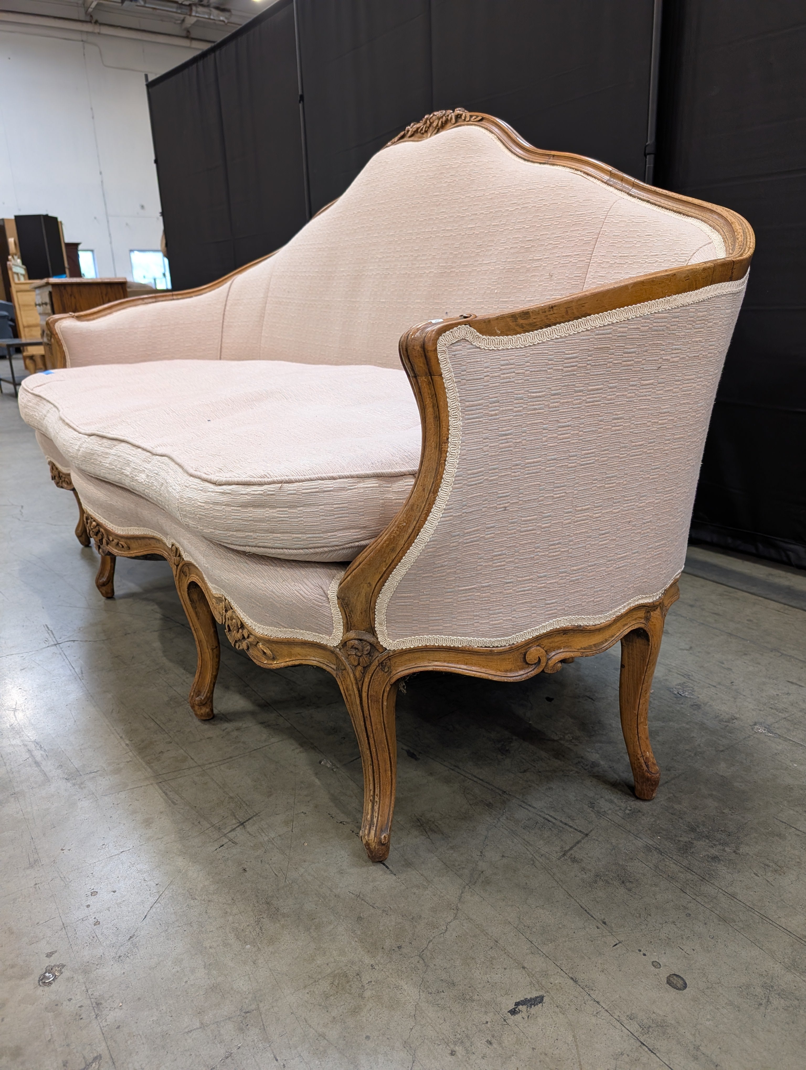Ornate French Provincial Carved Wood Settee Sofa