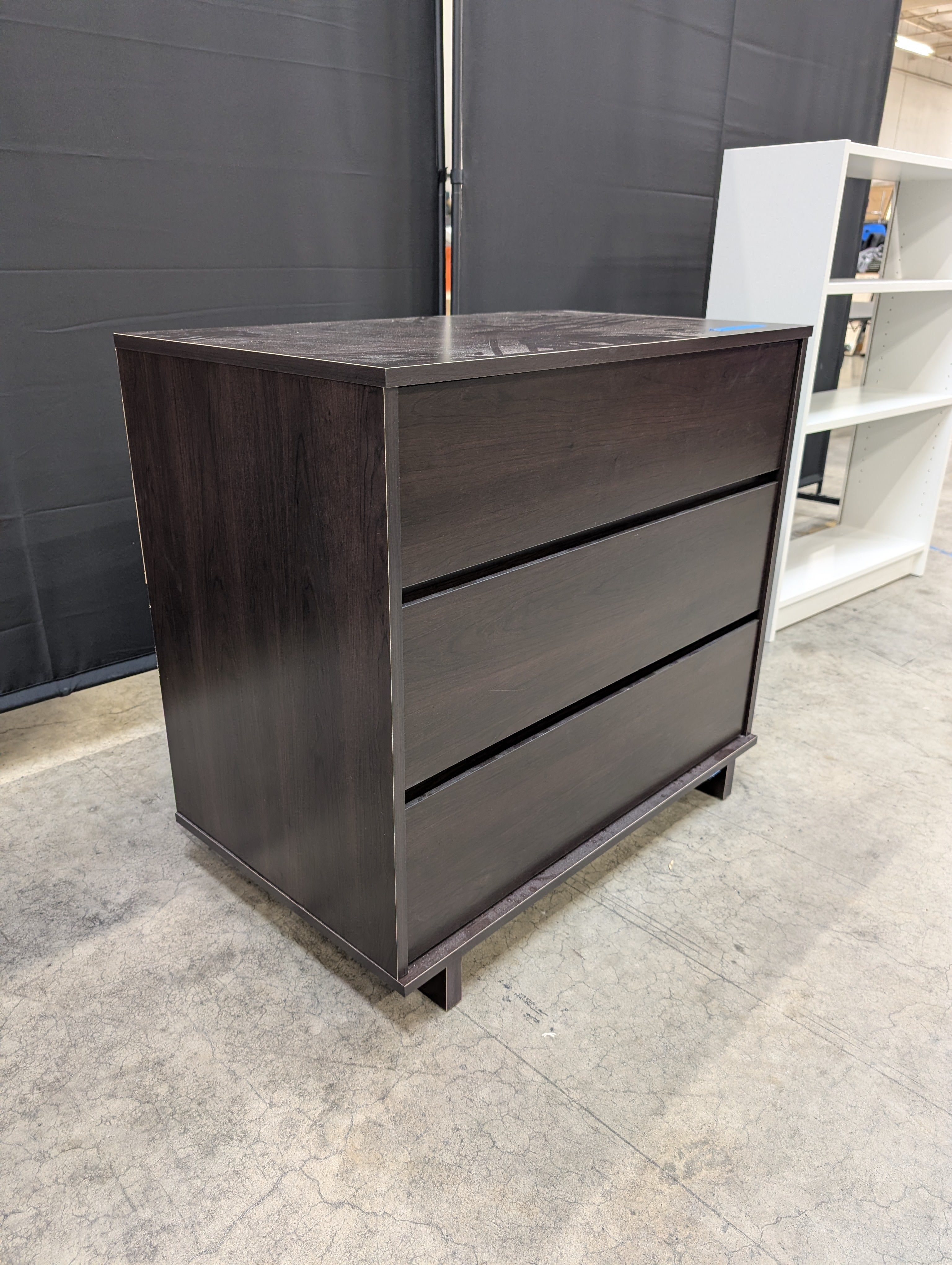 Dark Brown Three-Drawer Wood Dresser