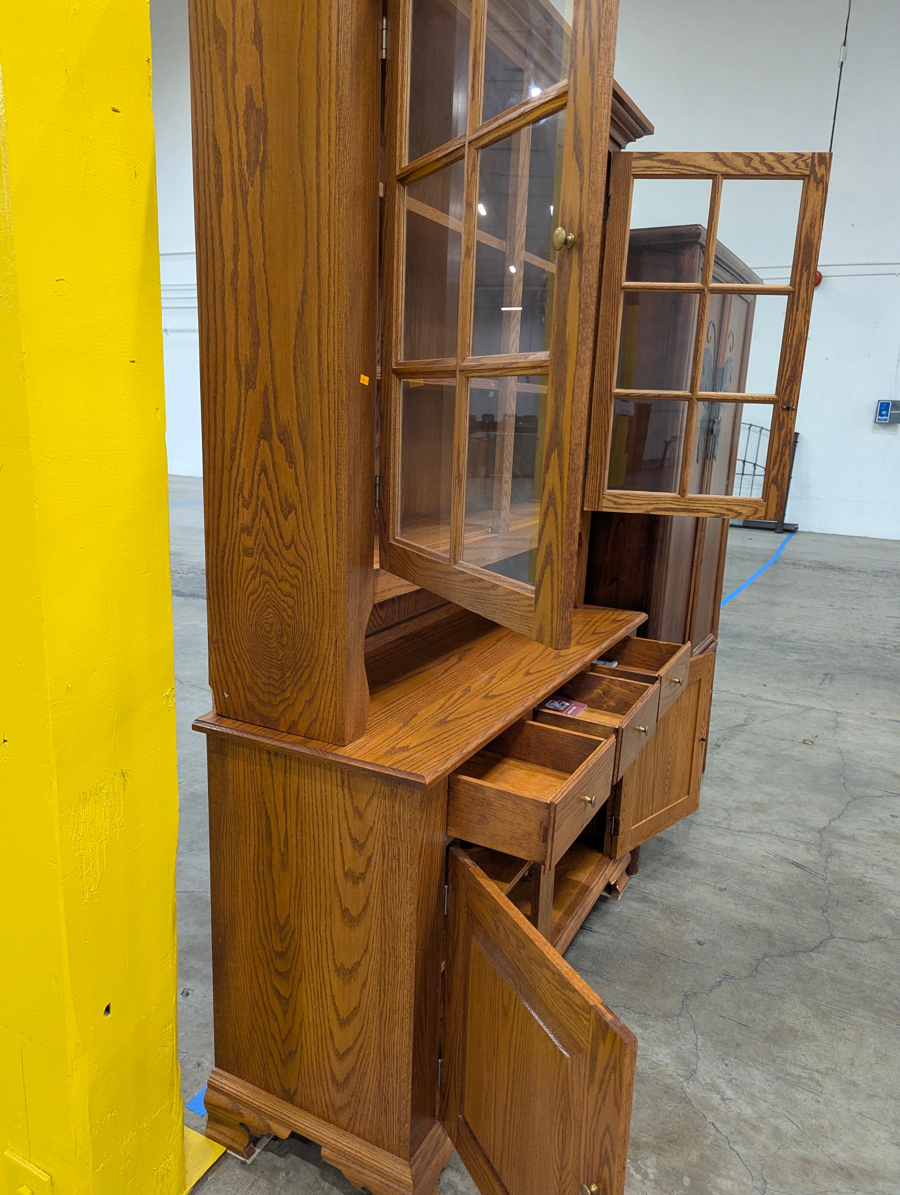 Sturdy Hardwood Display Hutch with Glass Paned Doors