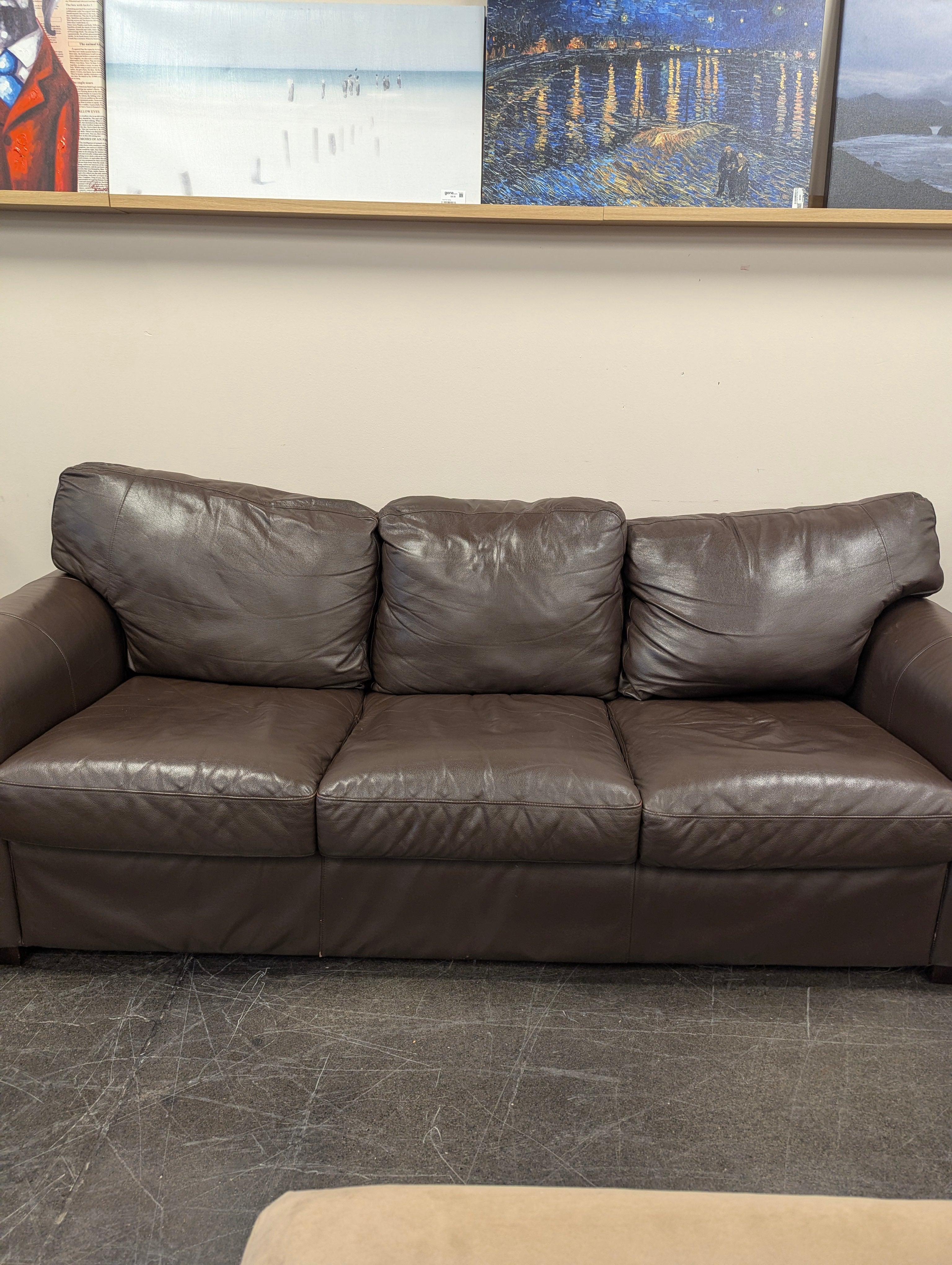 Rich Brown Leather Three-Seater Sofa