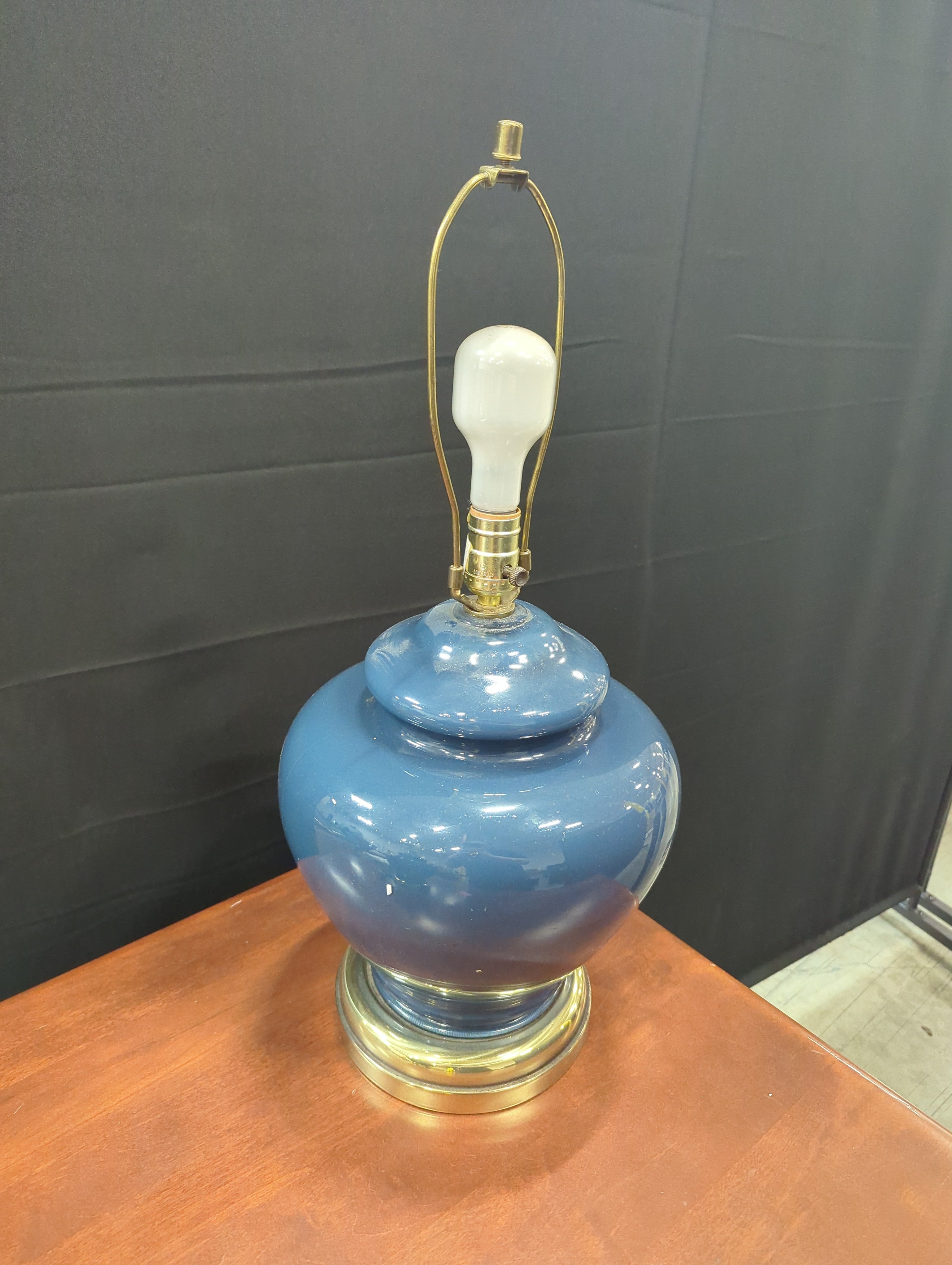 Classic Dark Blue Ceramic Table Lamp with Pleated Fabric Shade