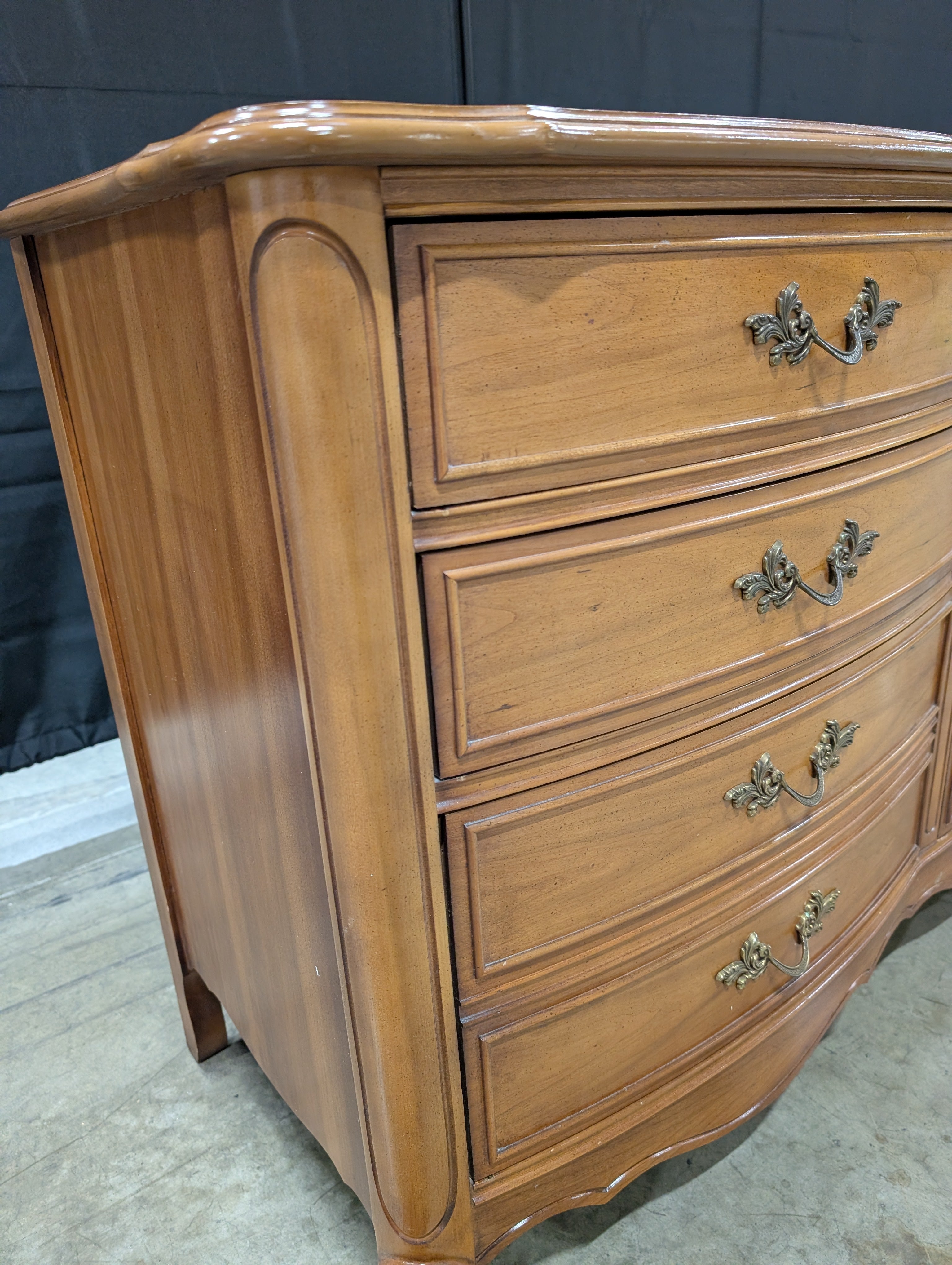 Vintage French Provincial Nine-Drawer Wood Dresser