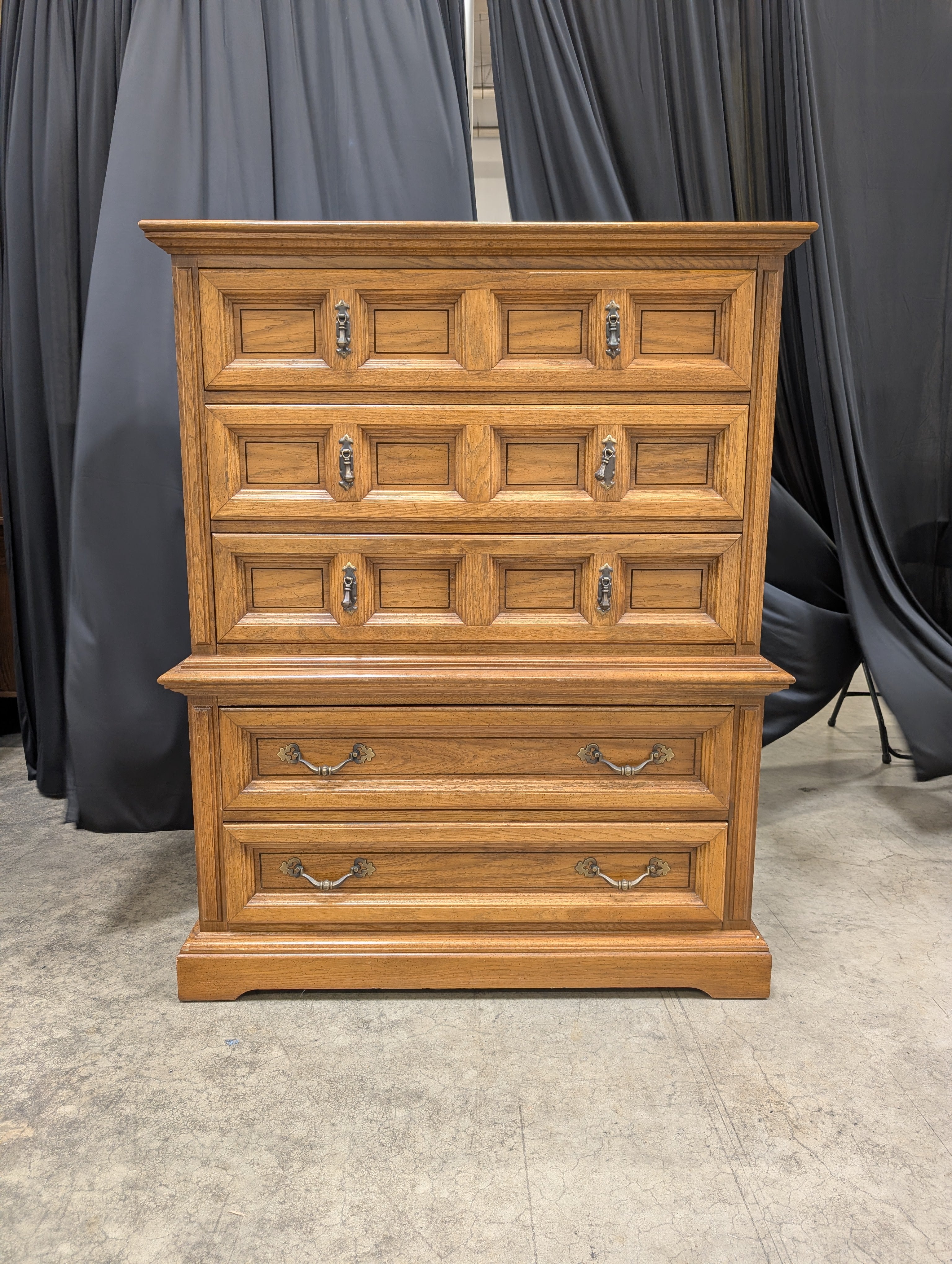 Dixie Paneled Wood Five-Drawer Dresser with Ornate Hardware