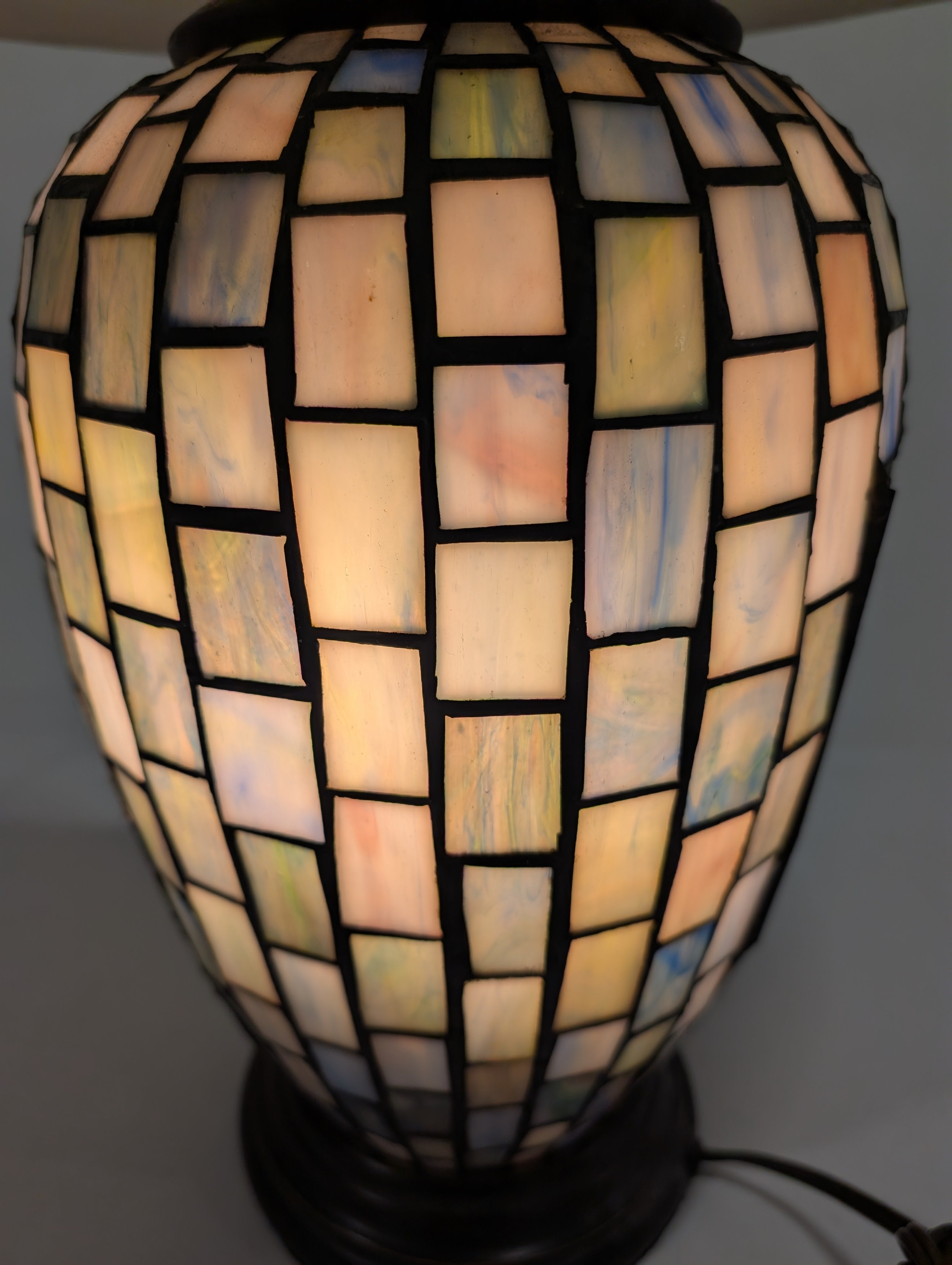 Artisan Mosaic Glass Table Lamp with Fabric Bell Shade