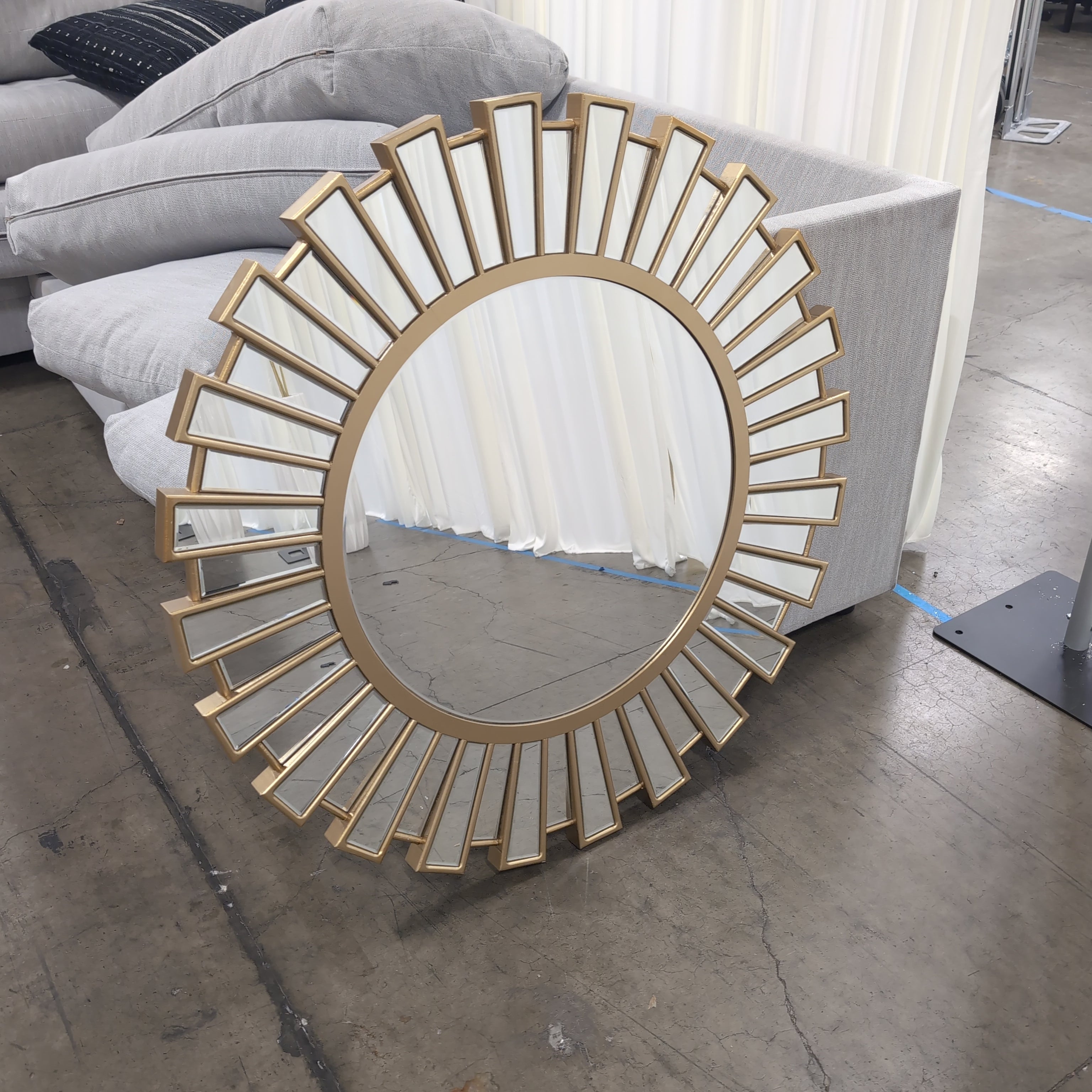 Gold Sunburst Wall Mirror with Mirrored Segments