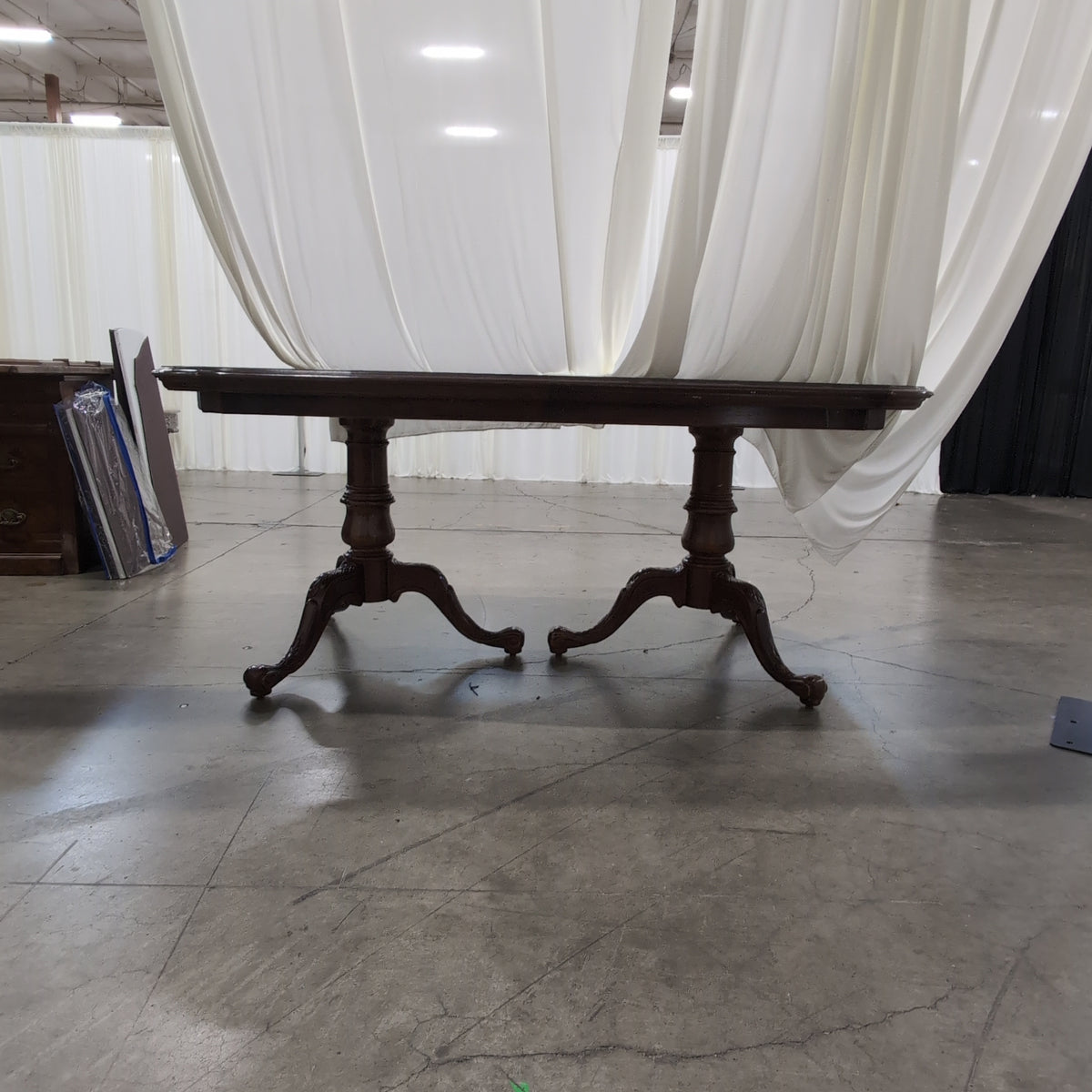 Traditional Dark Wood Oval Dining Table with Pedestal Bases