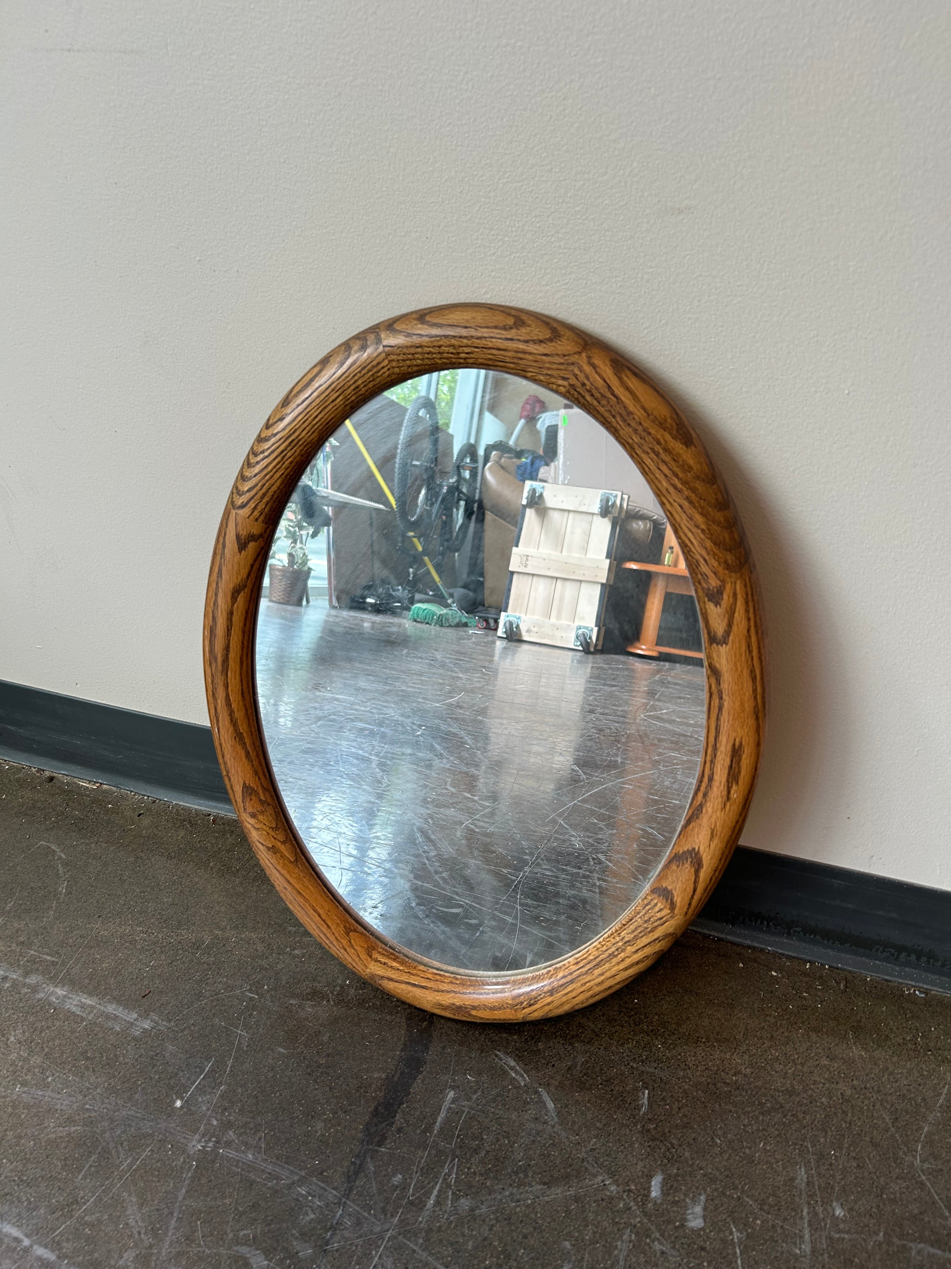 Small Wood Oval Mirror