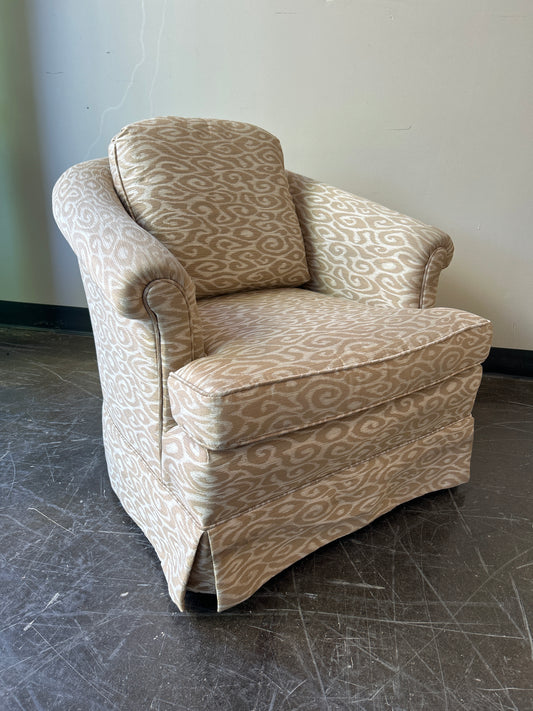 White Pattern Swivel Accent Chair