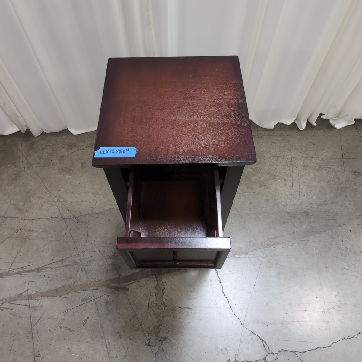 Dark Cherry Wood End Table with Storage Drawer