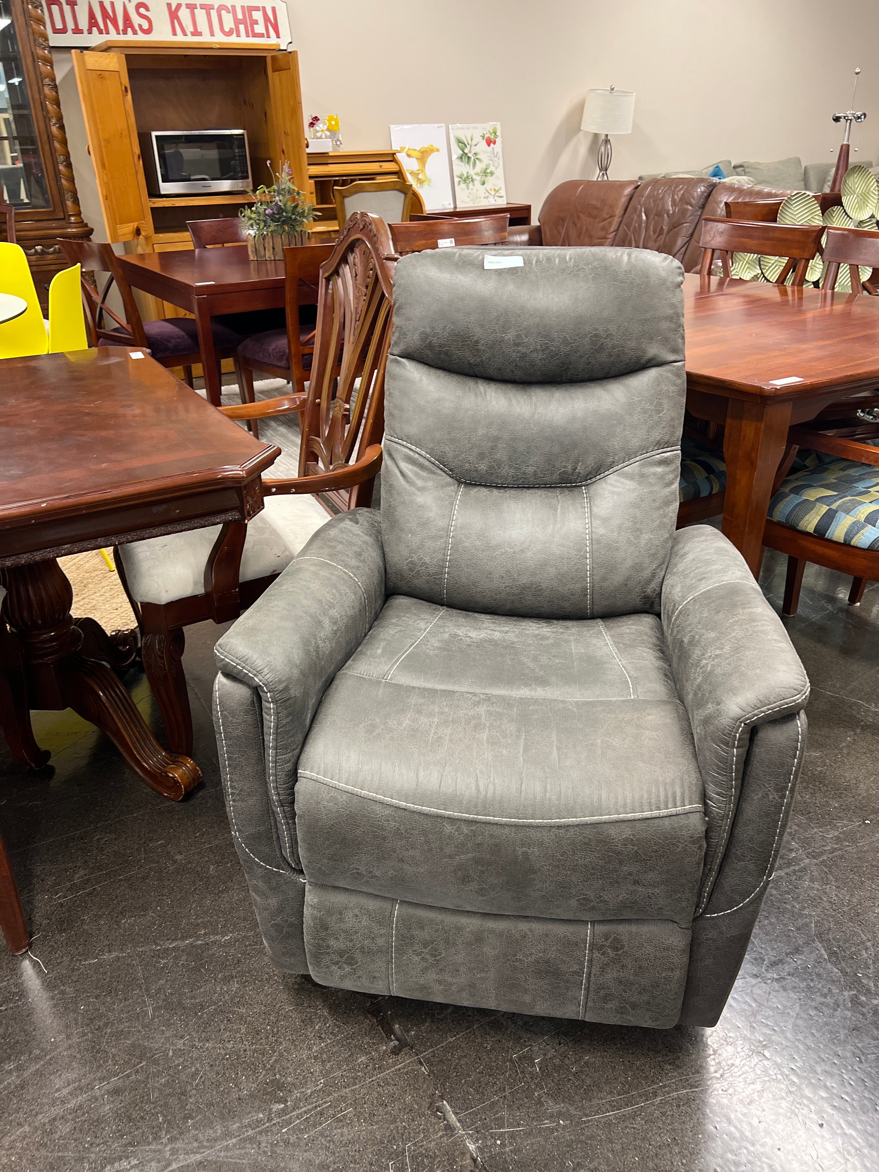 Grey Leather Rocking Recliner Chair