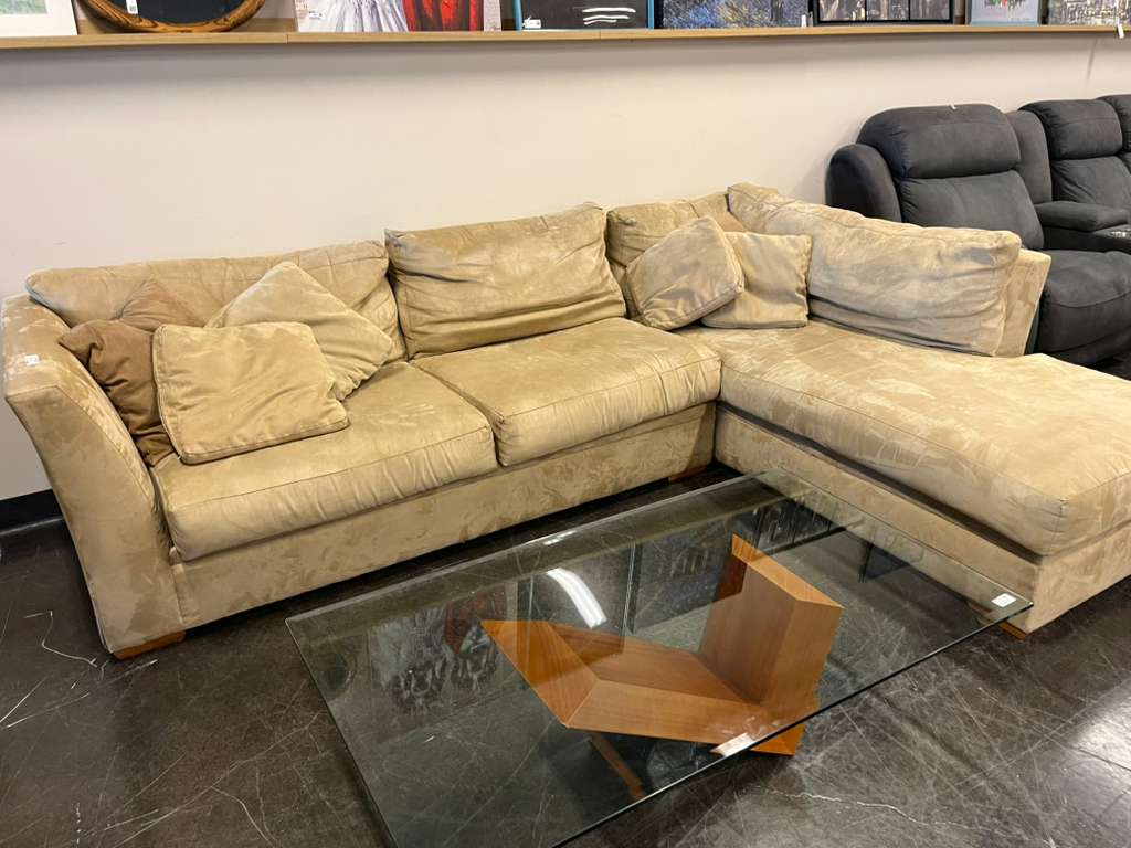 Beige Microfiber L-Shaped Two Piece Sectional Sofa with Chaise