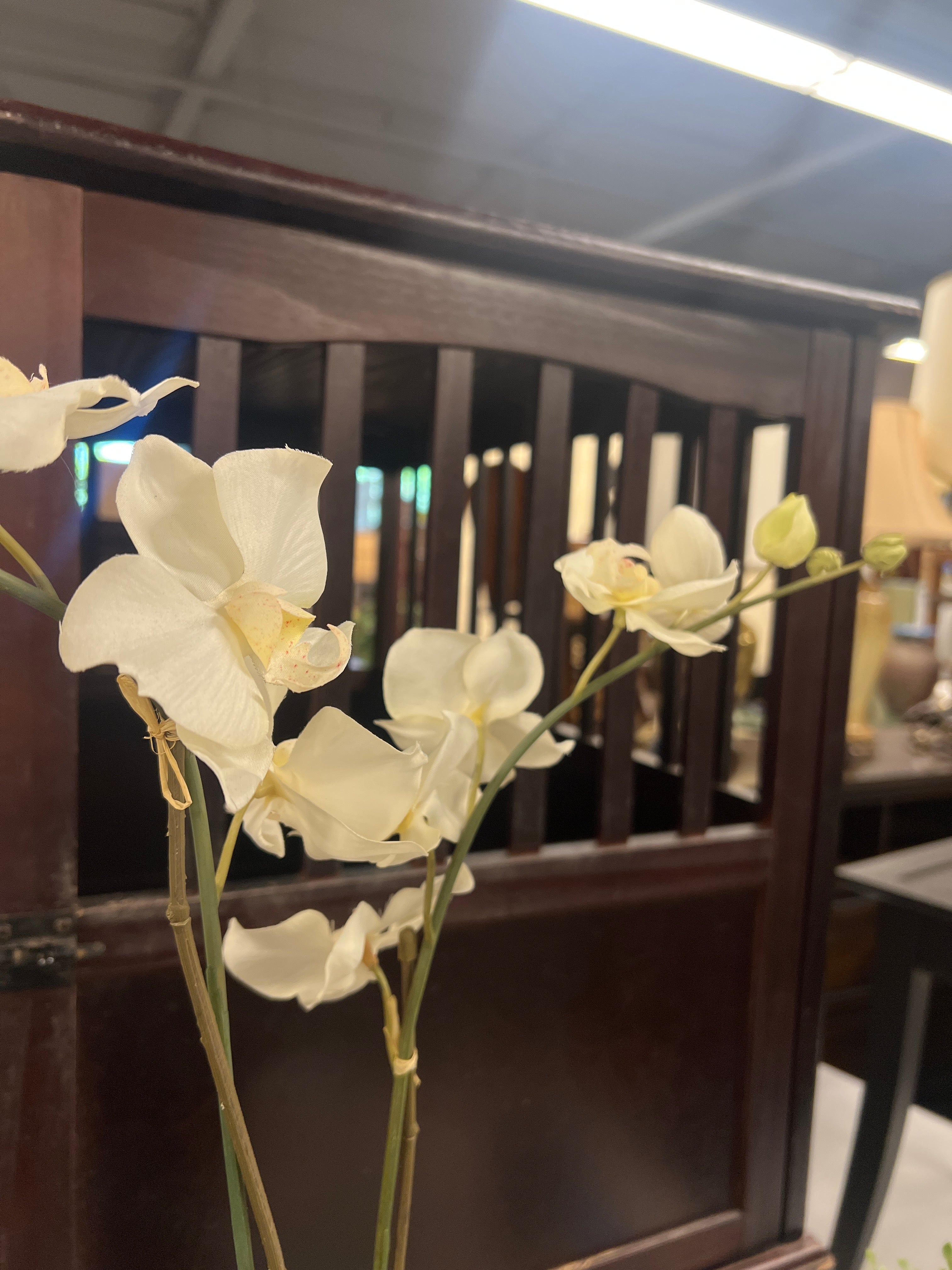 Faux White Orchid in Concrete-Style Pot