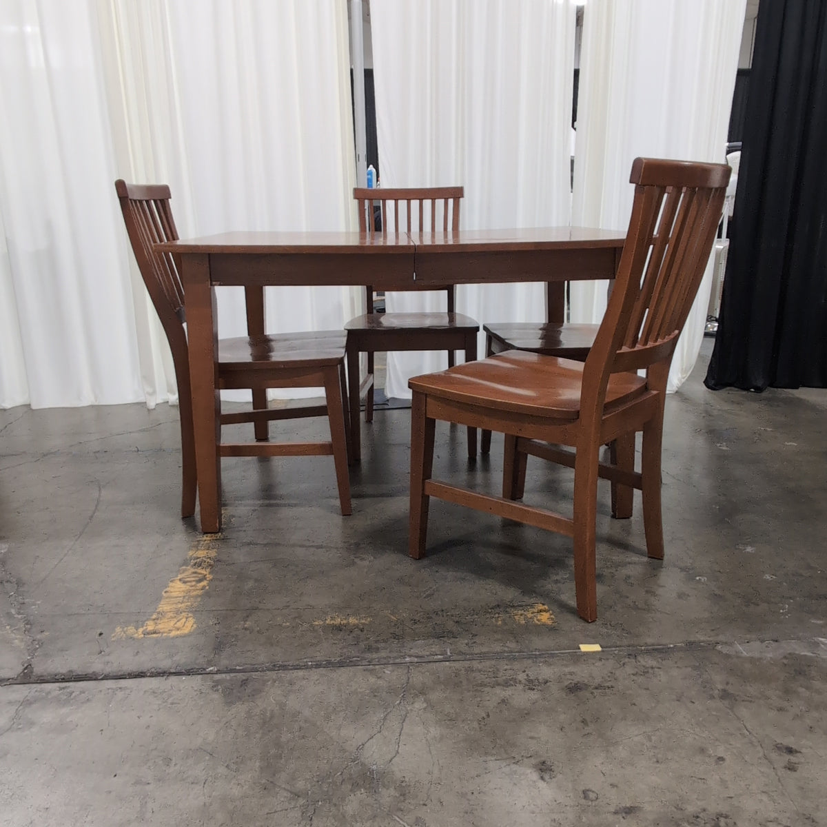 Brown Wood Dining Table and Four Chairs with Slatted Back Chairs