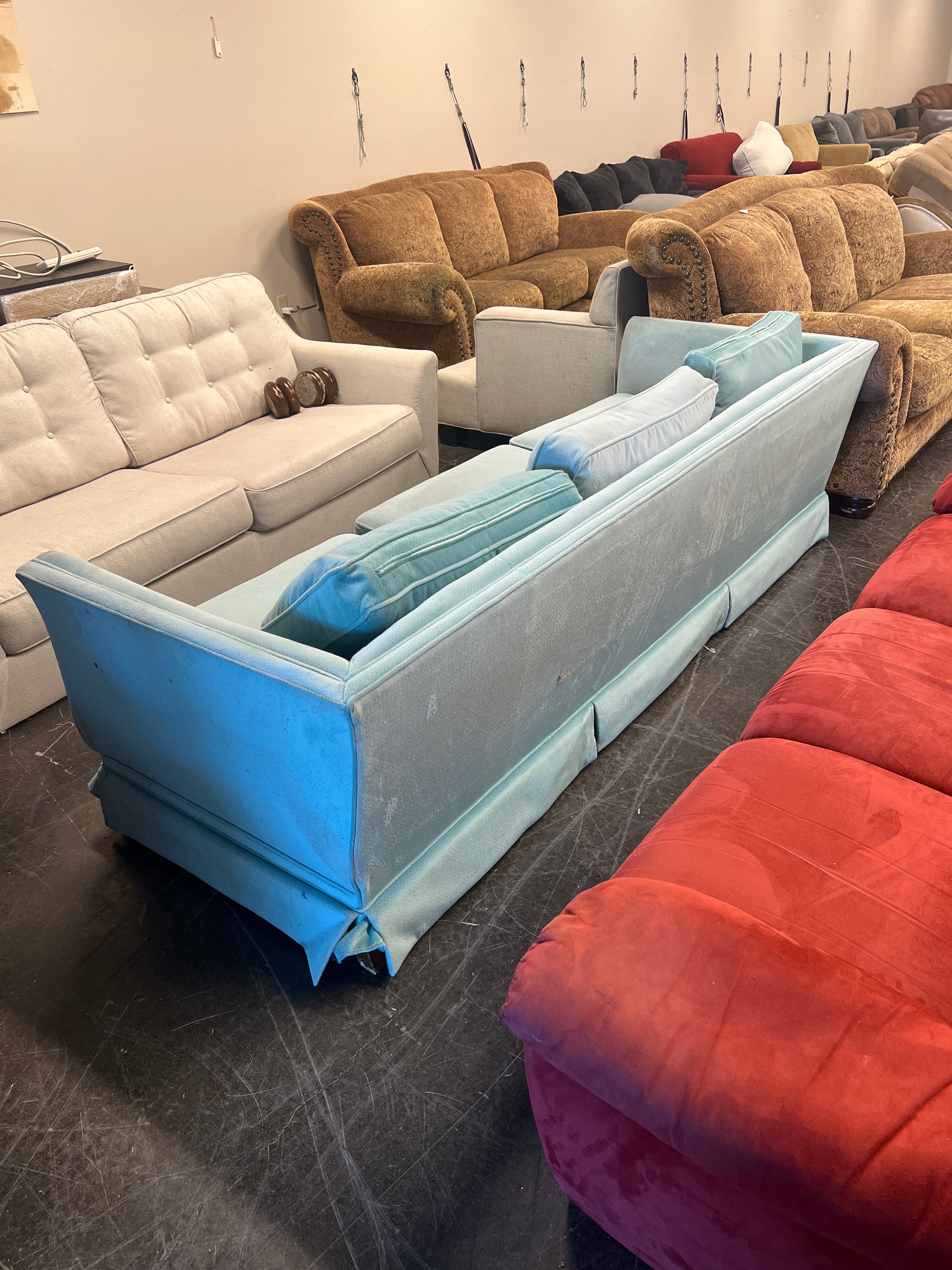 Reupholstered Vintage Sofa in Fair Condition – Seafoam Green Fabric by Greenwood Upholstery