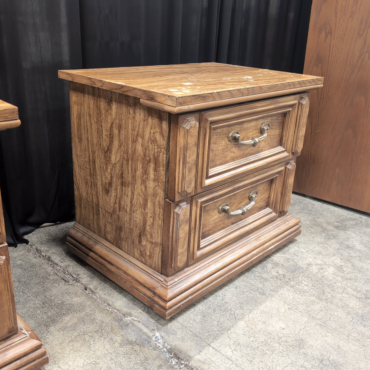 Traditional Two-Drawer Nightstand in Medium Brown Wood