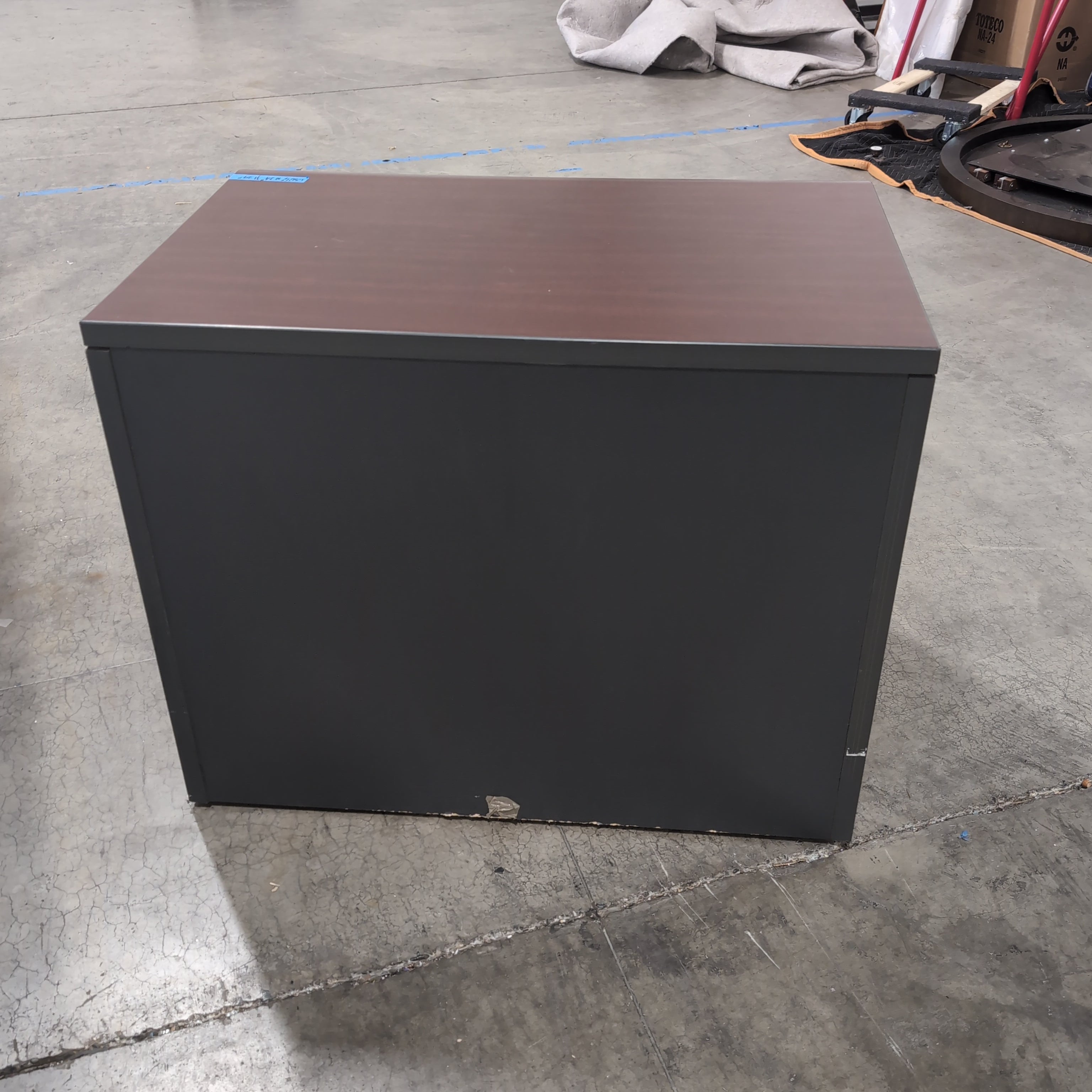 Two-Drawer Black Filing Cabinet with Wood-Look Top