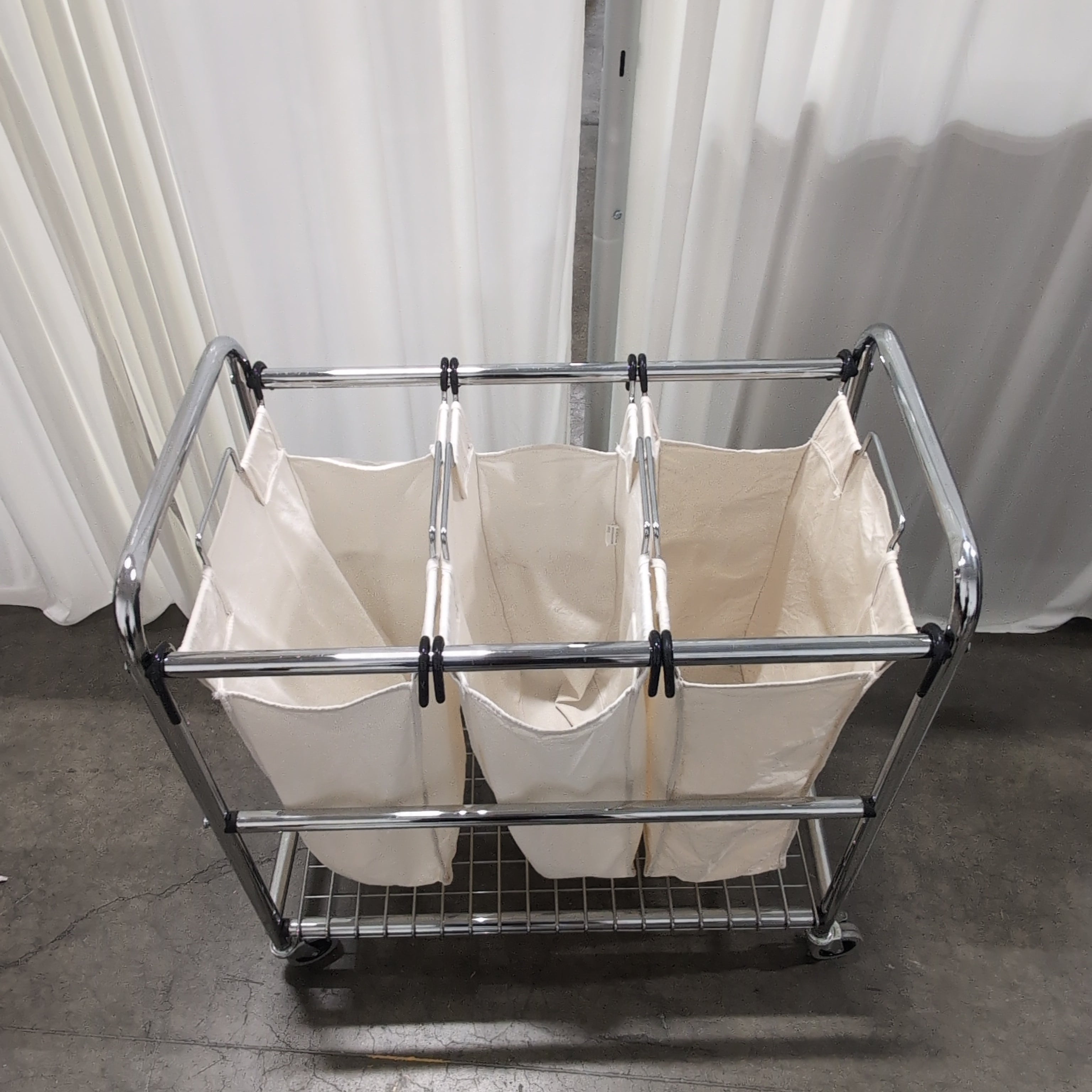 Chrome Metal Laundry Cart with Two Canvas Bags