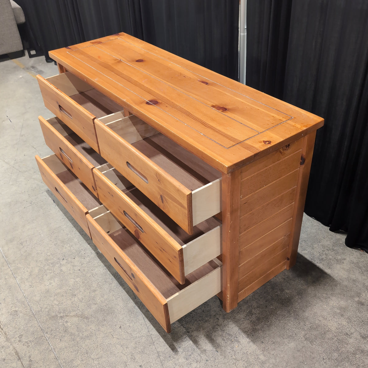 Warm Tone Six-Drawer Pine Wood Dresser
