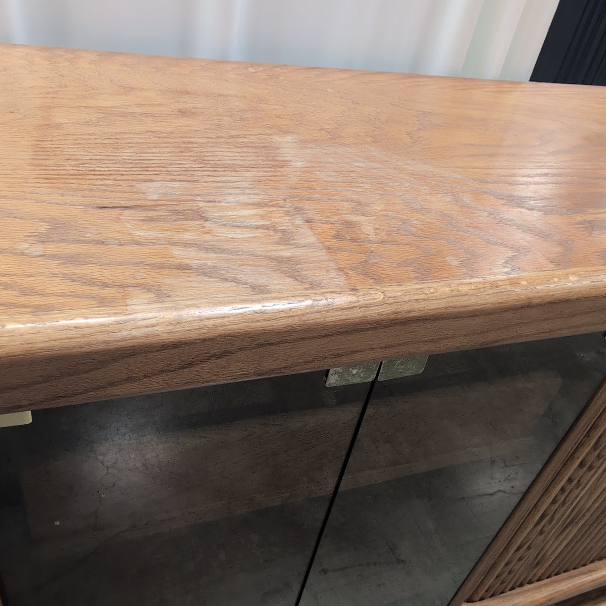 Oak Hardwood TV Stand with Smoked Glass Doors