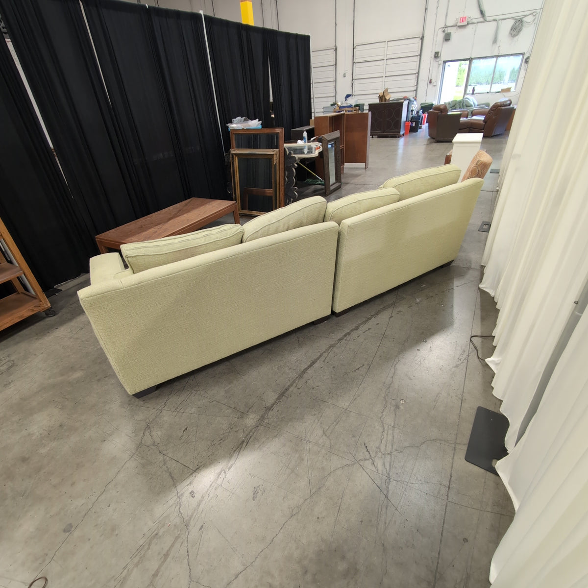 Light Green Upholstered Loveseat with Single Arm