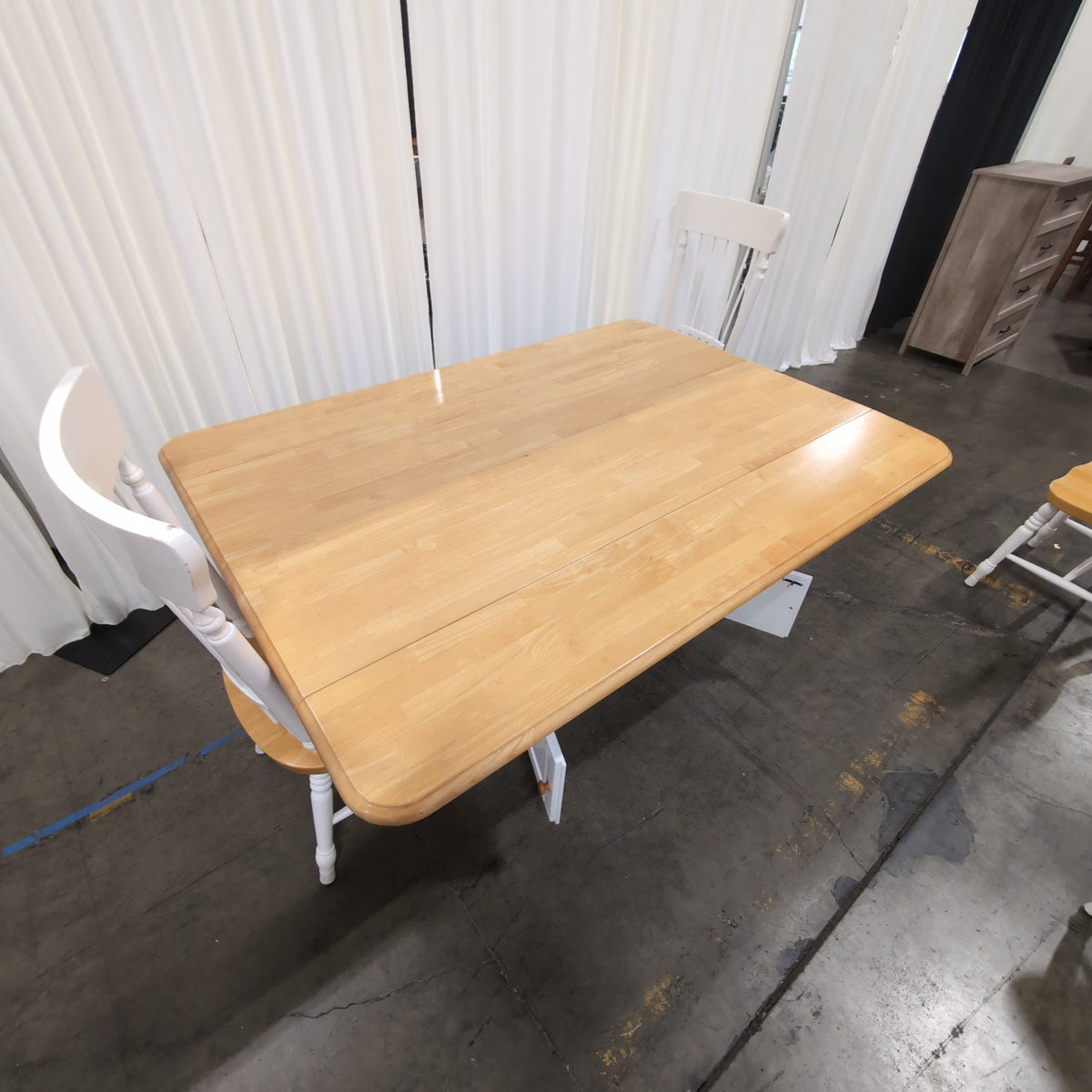 Two-Tone Drop-Leaf Dining Table and Four Chairs with Storage Base