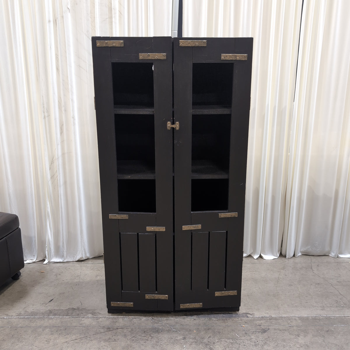 Dark Wood Two-Door China Cabinet with Brass-Tone Hardware