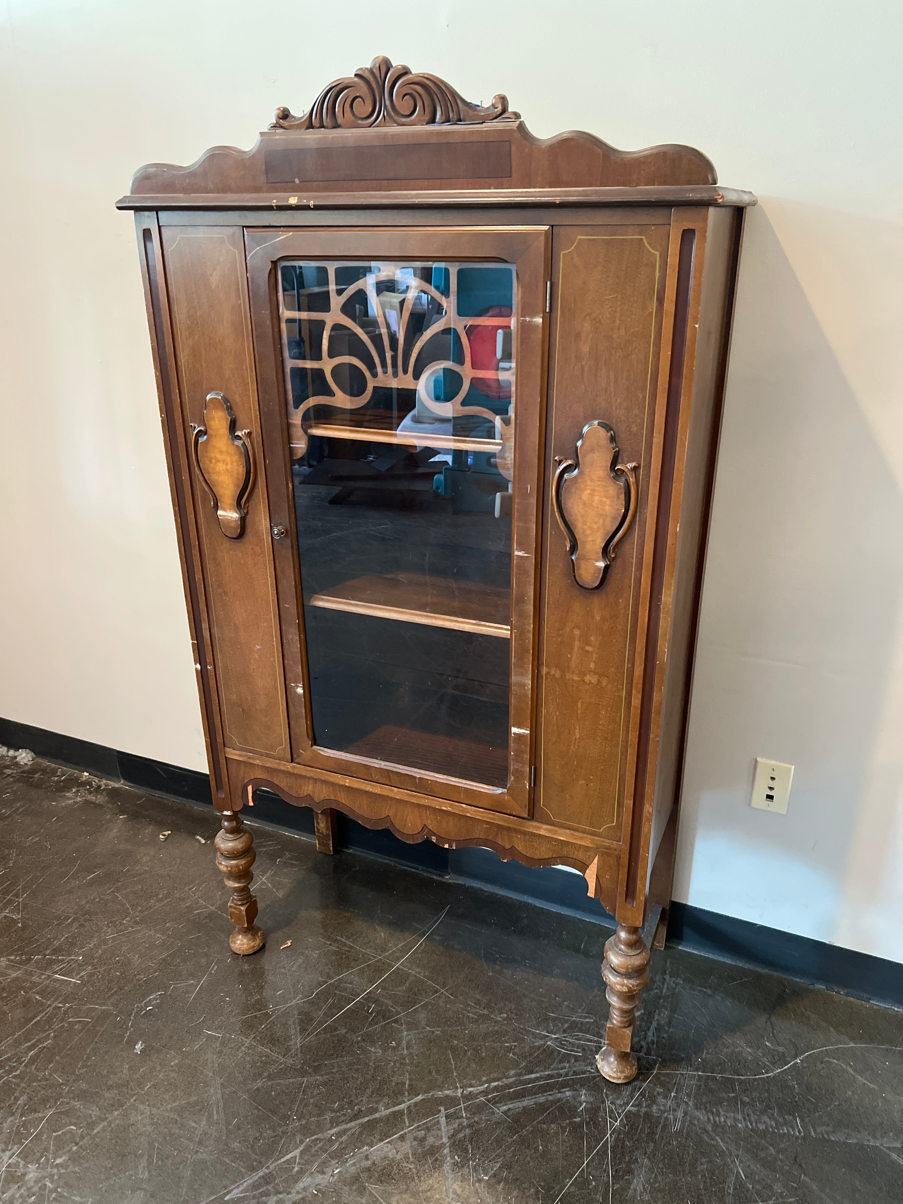 Antique Wood Display Cabinet with Glass Door