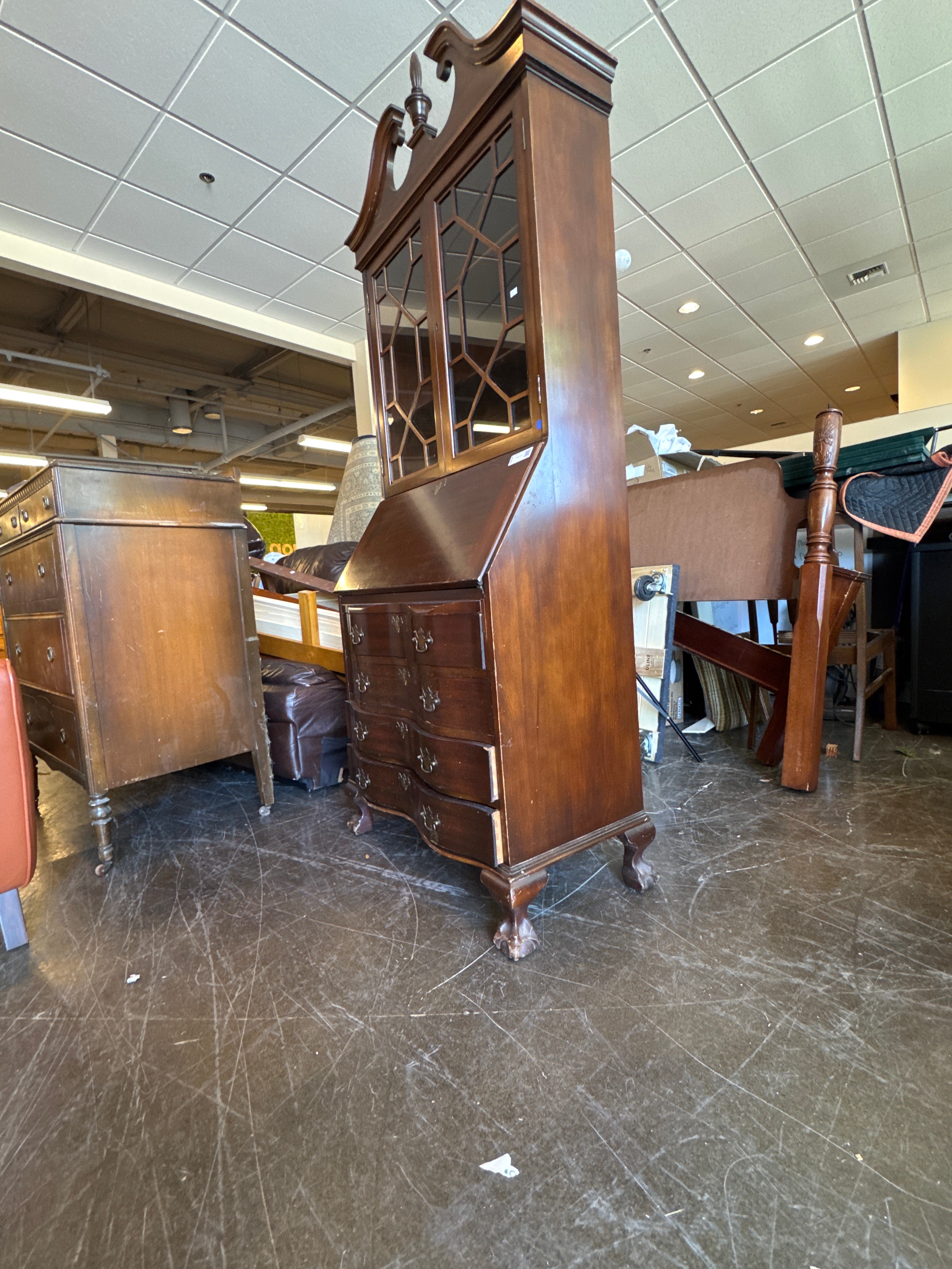 Vintage Ornate Hutch - One Solid Piece with Secretary Style Pull Down Desk