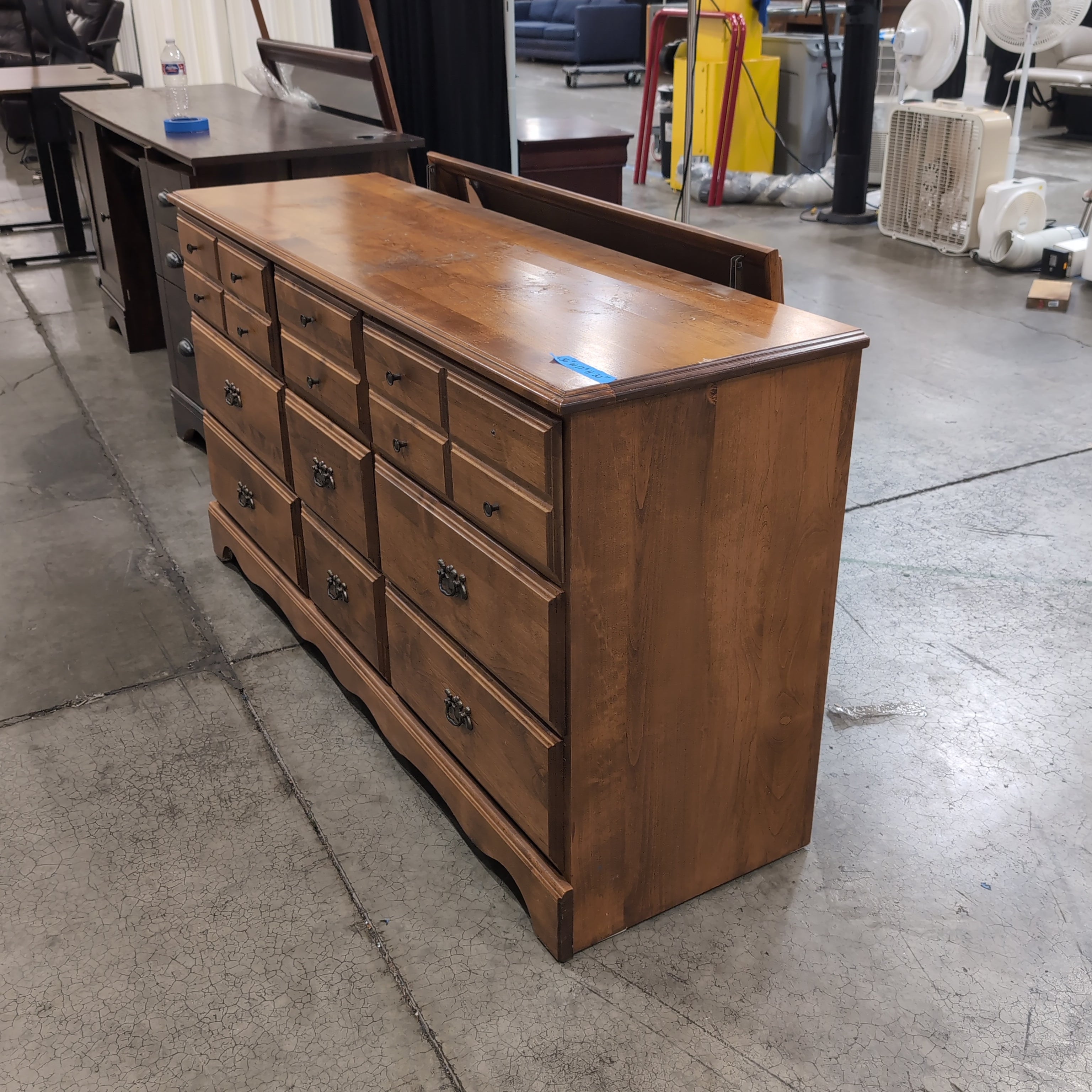 Medium Brown Nine-Drawer Wood Dresser