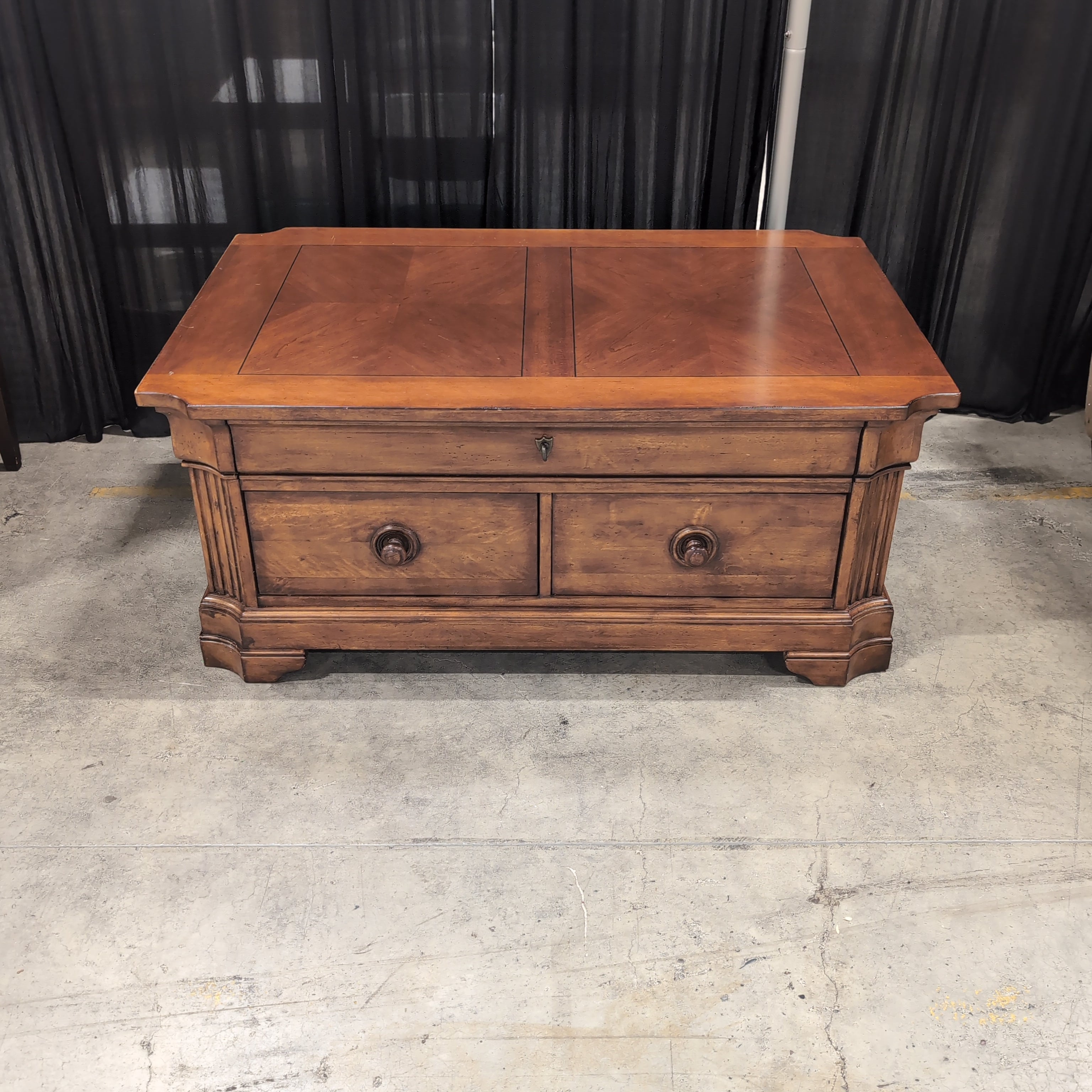 Traditional Brown Wood Coffee Table with Three Drawers