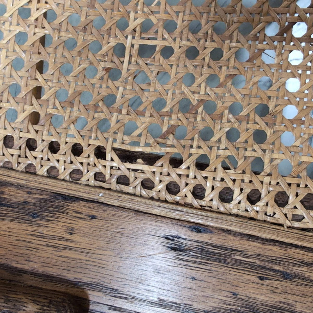 Pair of Antique Brown Oak Wood Chair with Cane Seat