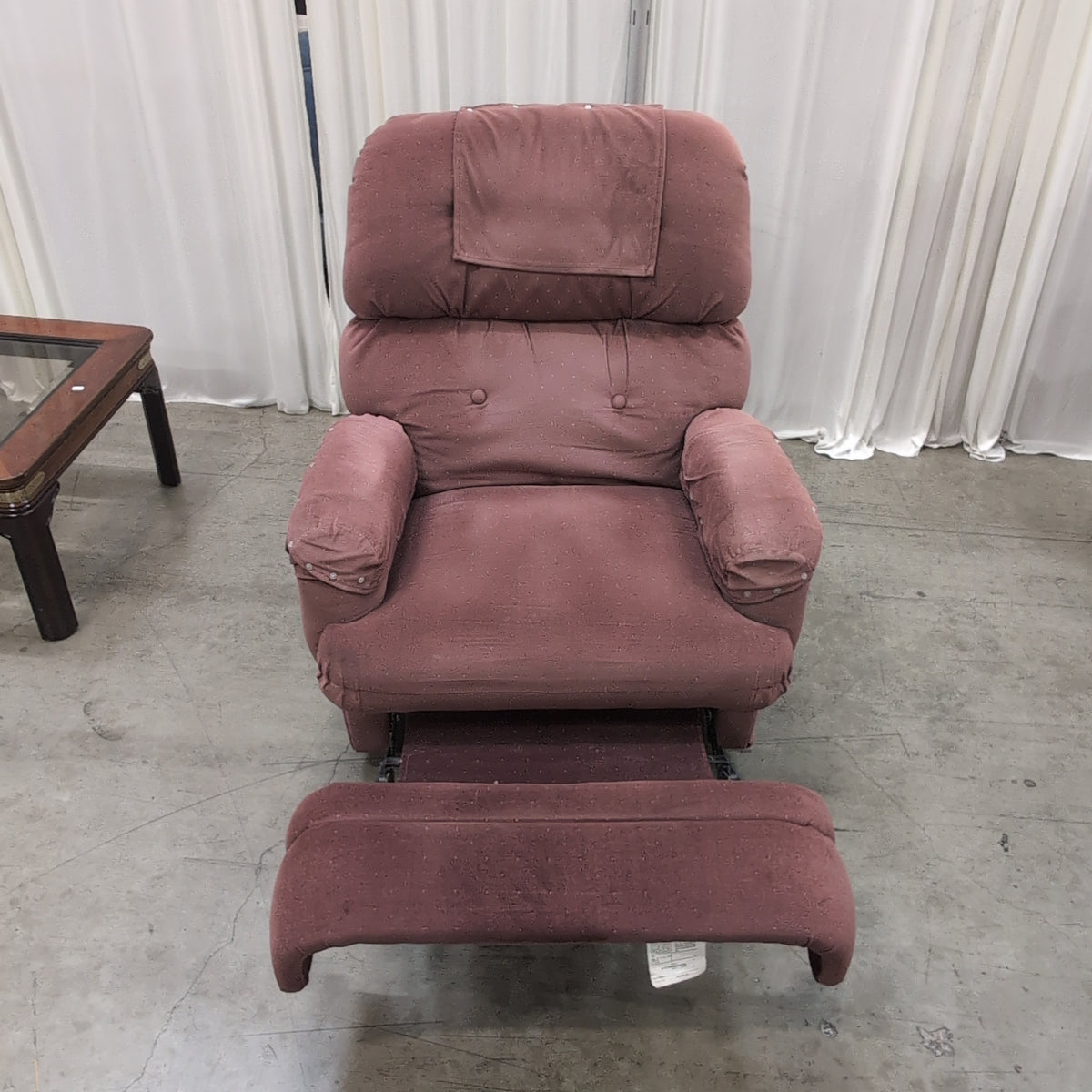 Padded Dusty Rose Fabric Swivel Recliner with Polka Dots
