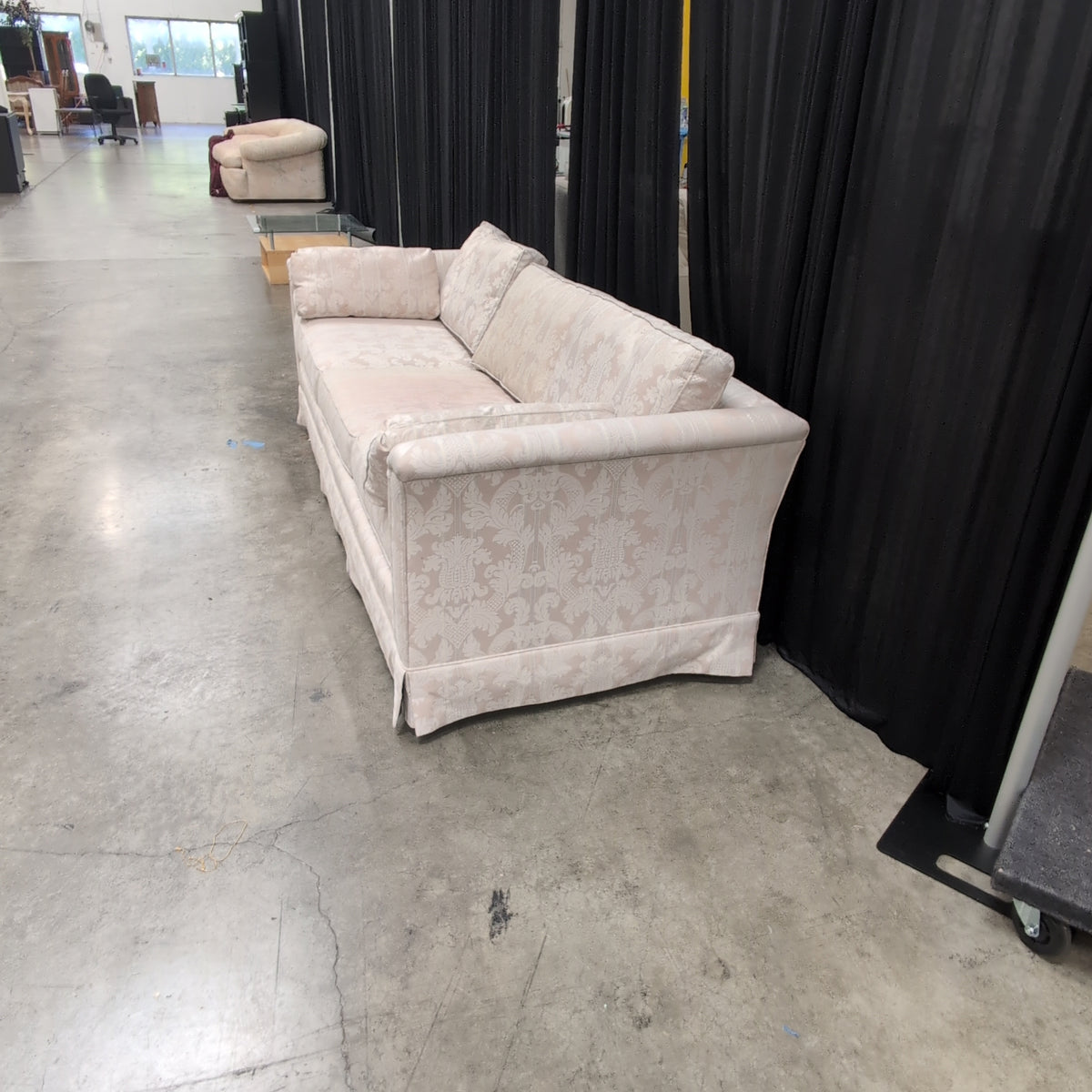 Light Beige Damask Patterned Skirted Couch