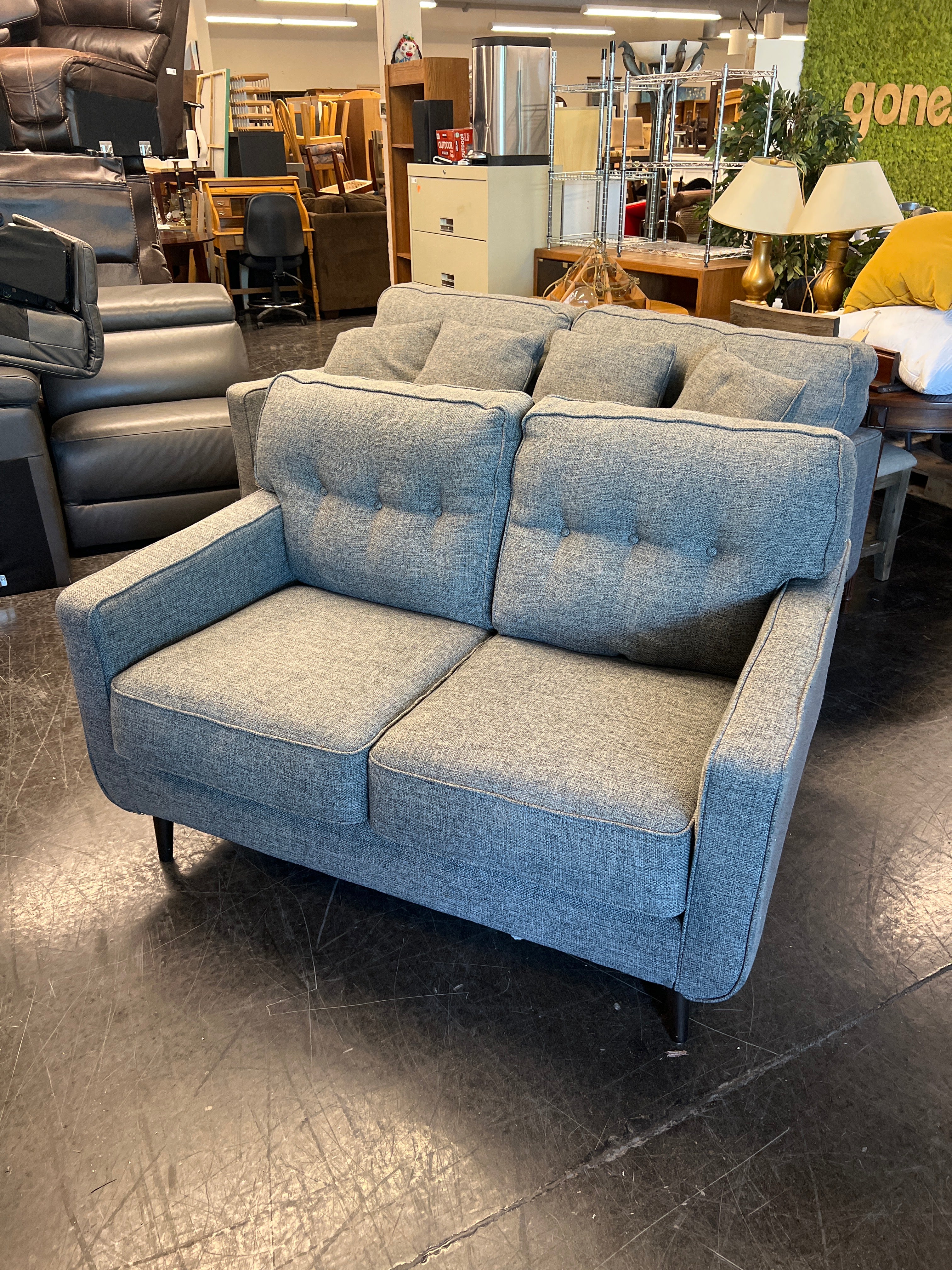 Gray Loveseat with Tufted Back