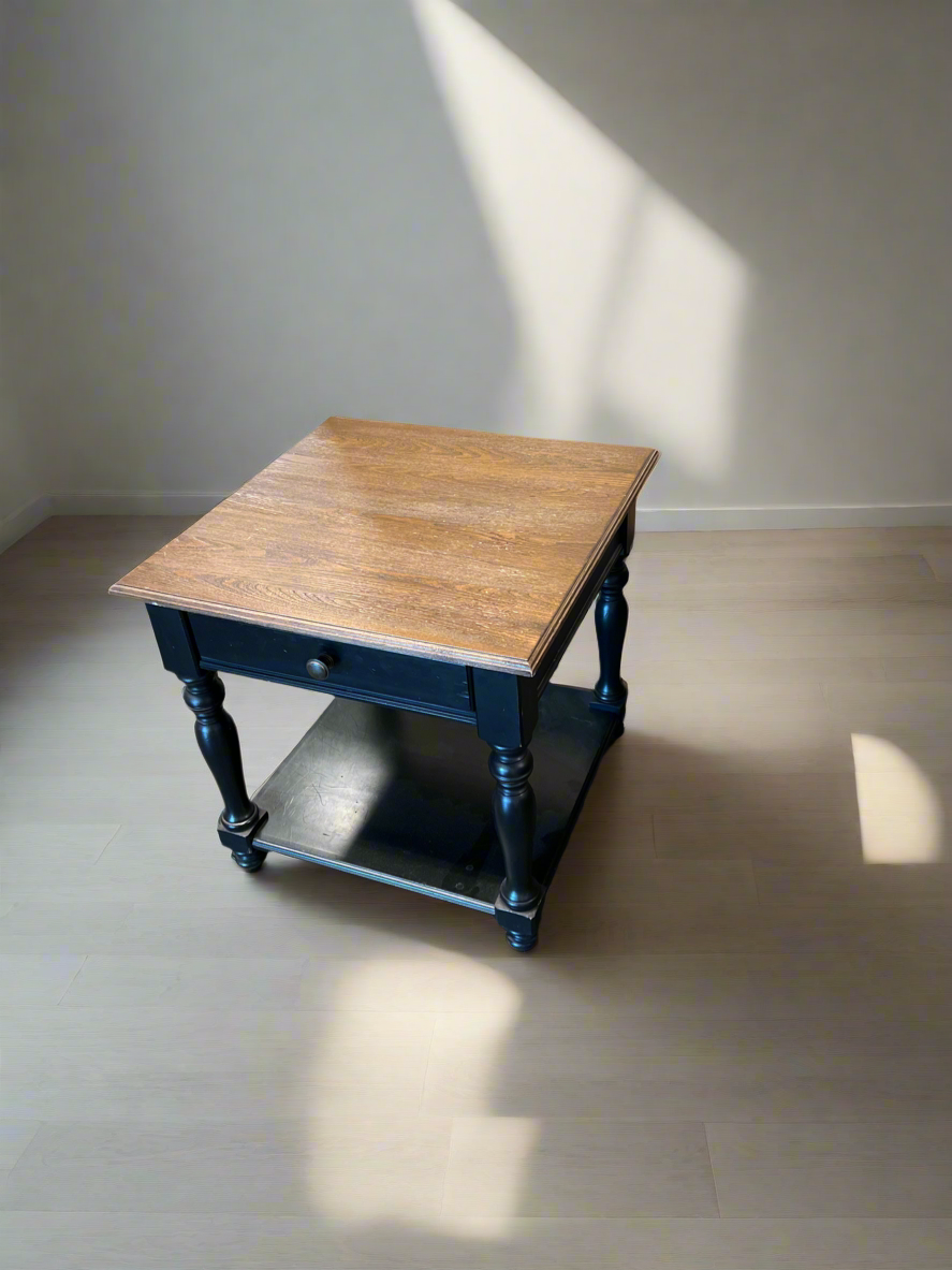 Dark Wood with Walnut Top Side Table, with Drawer