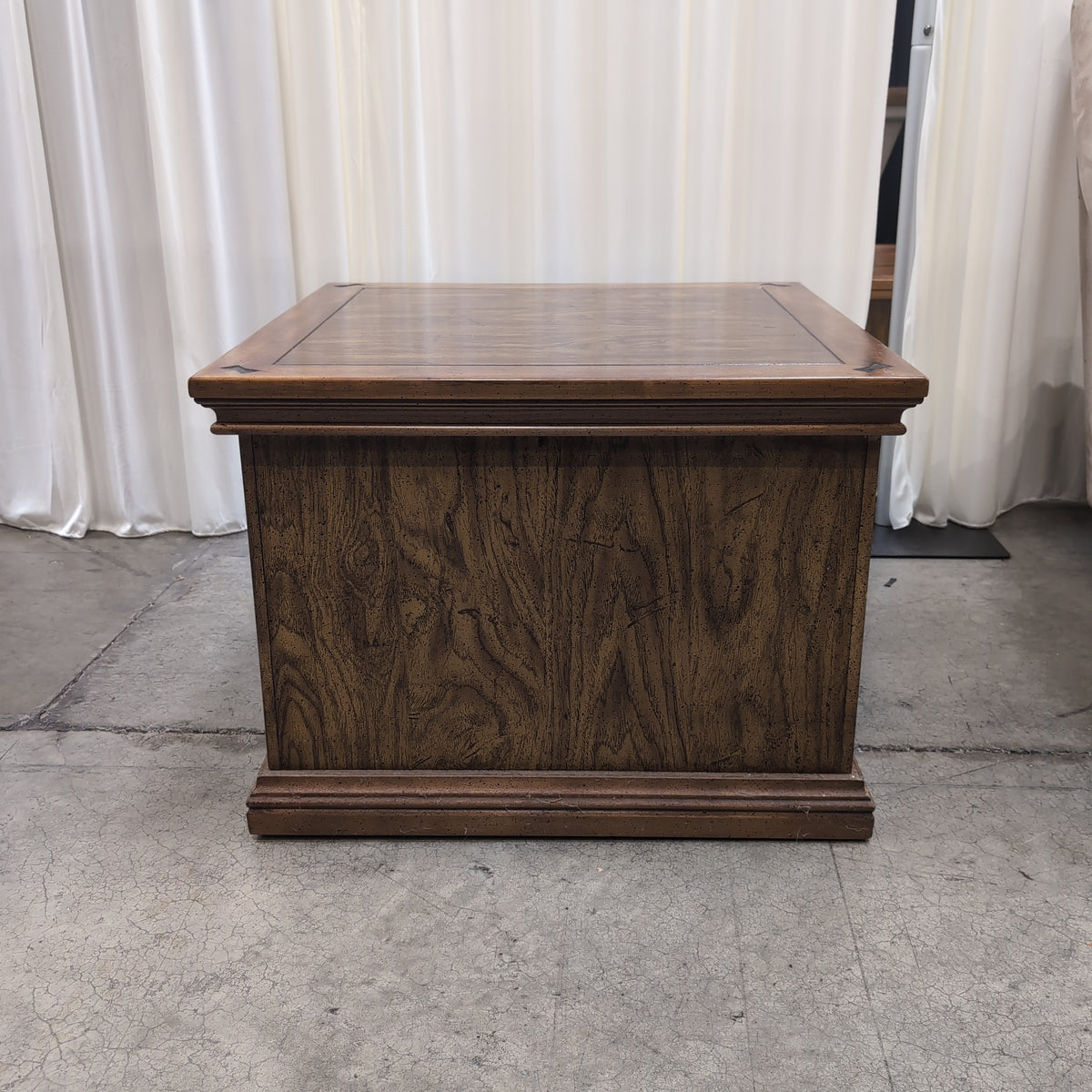 Vintage Carved Wood End Table with Cabinet Doors