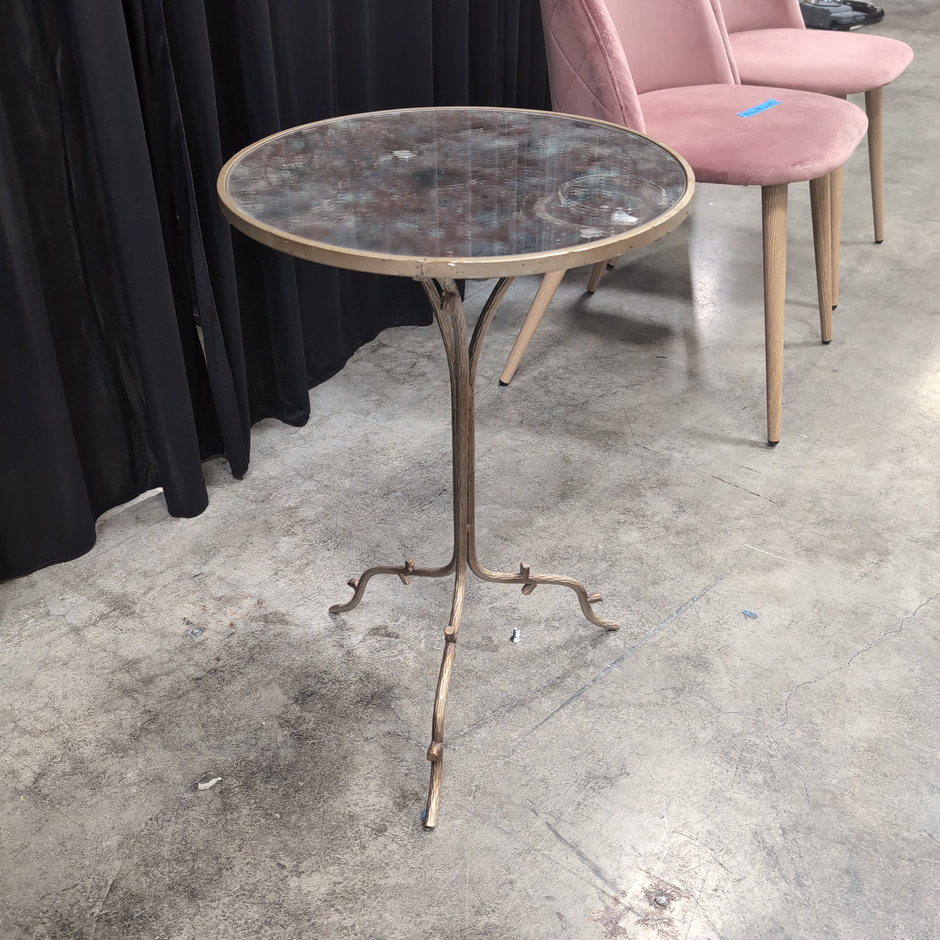 Round Green Glass Top End Table with Branch Legs