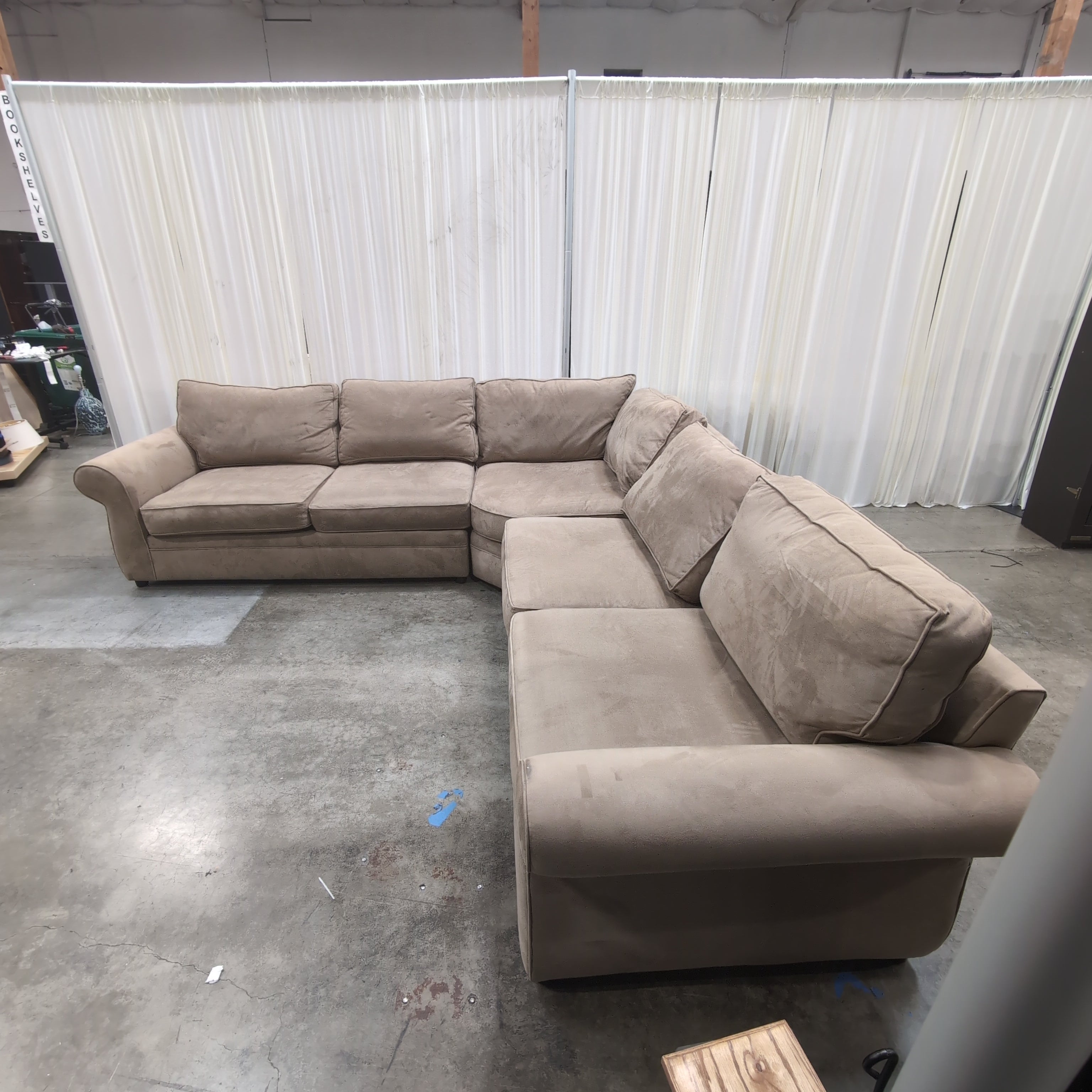 Neutral Tan L-Shaped Sectional Couch in Microfiber