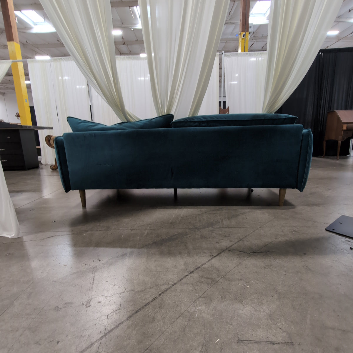 Vinceza Home Designs-Modern Teal Velvet Couch with Wood Base