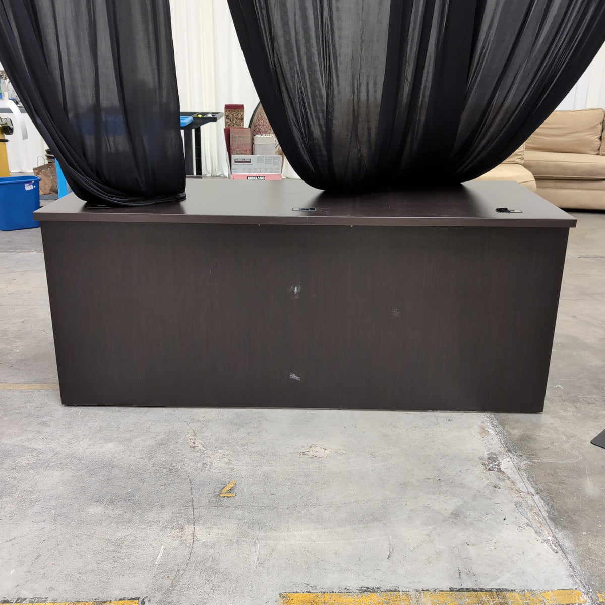 Dark Brown Laminate Office Desk with Grommet Holes