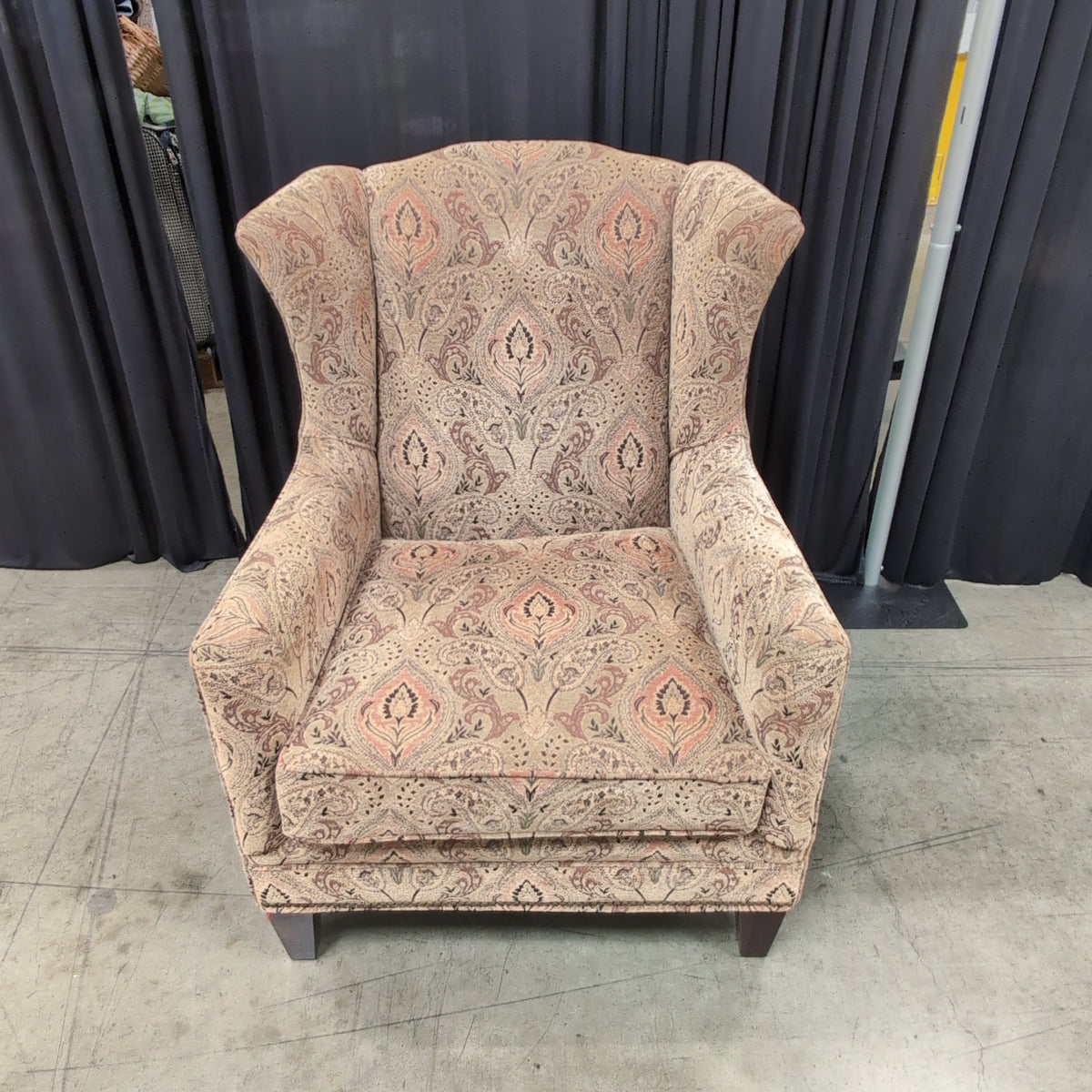 Traditional Paisley Fabric Wingback Chair