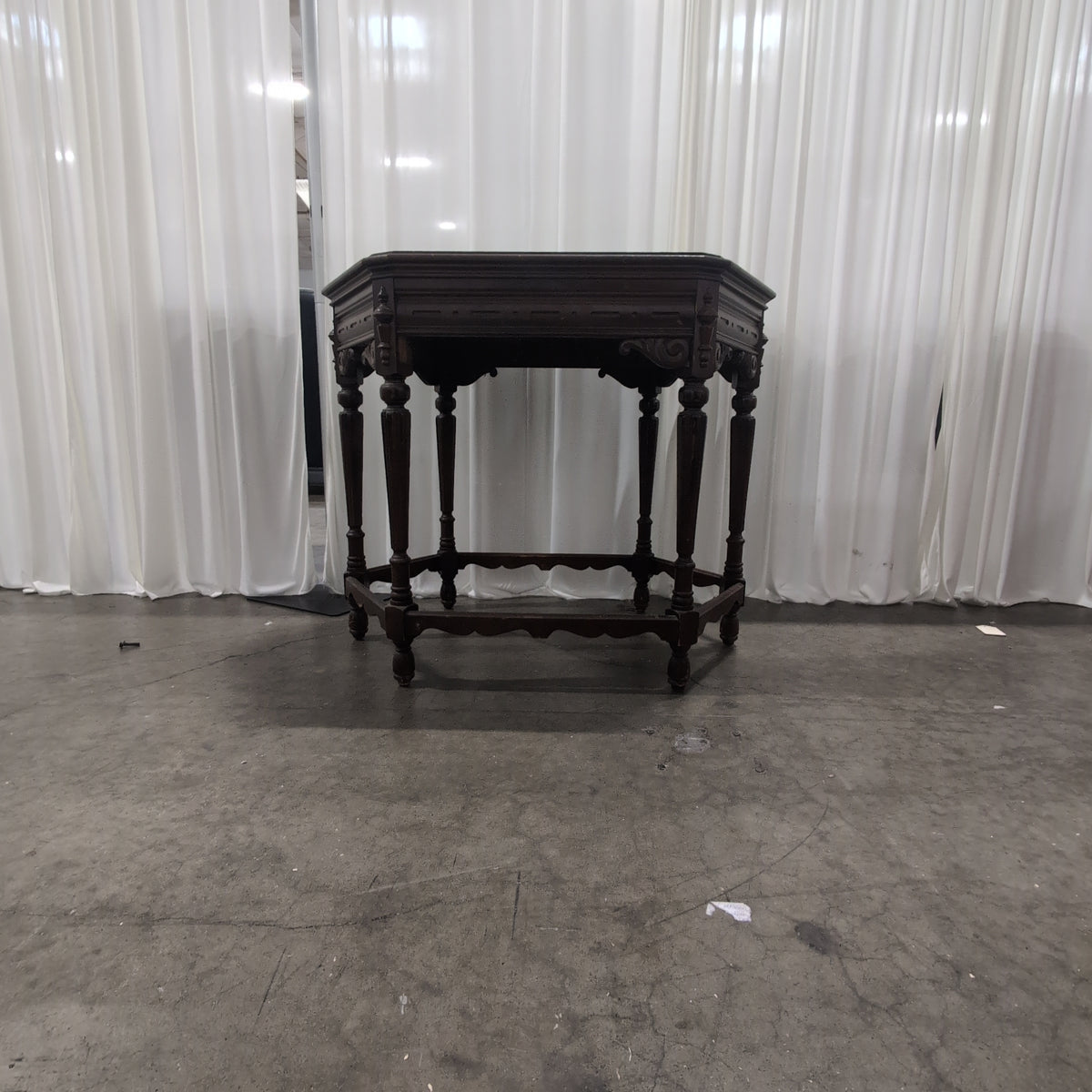 Dark Wood Hexagonal End Table with Carved Legs