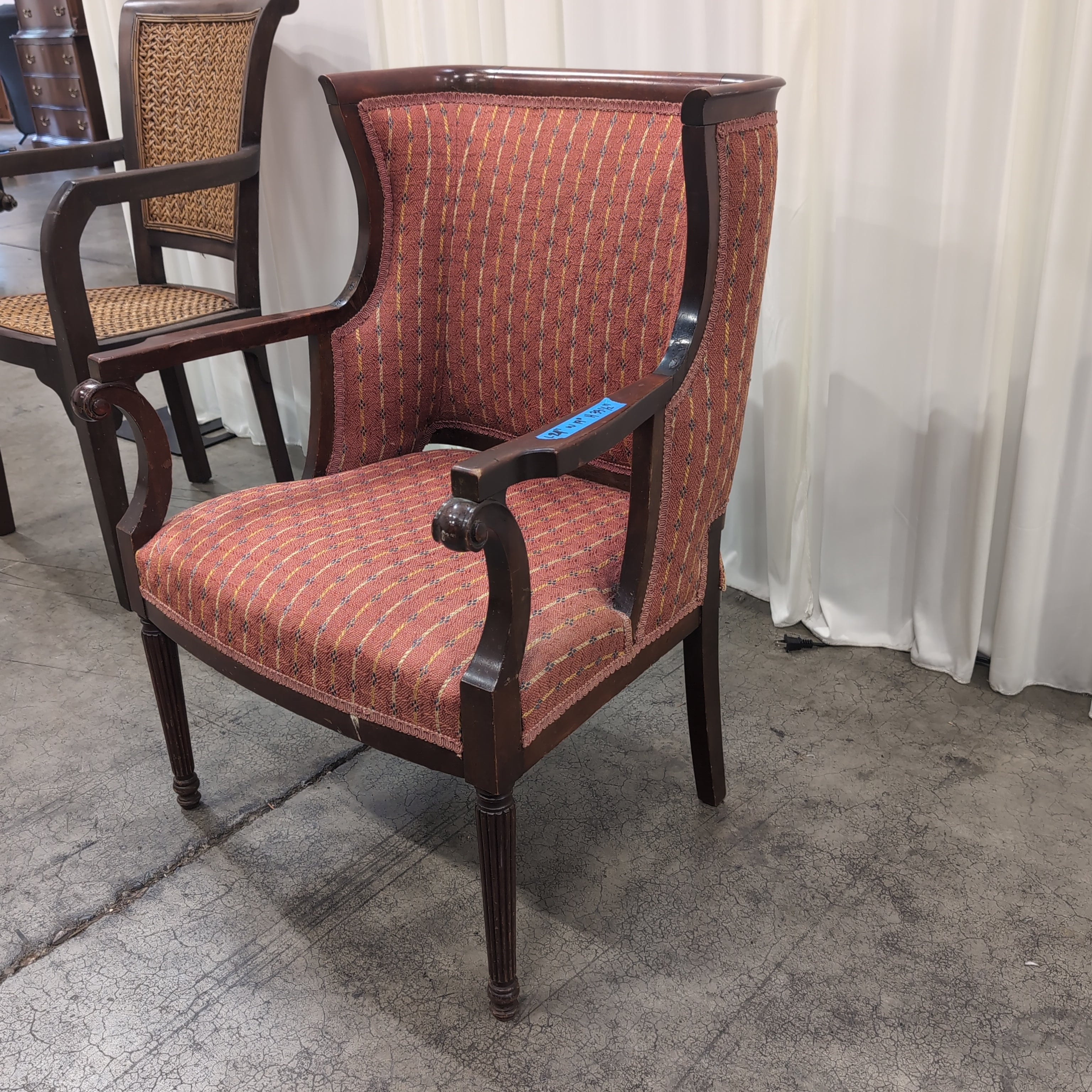 Traditional Dark Wood Armchair with Red Upholstery