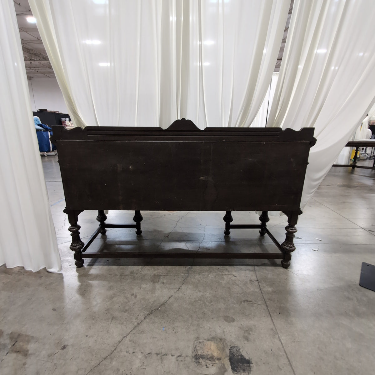 Dark Wood Ornate Carved Buffet with Turned Legs